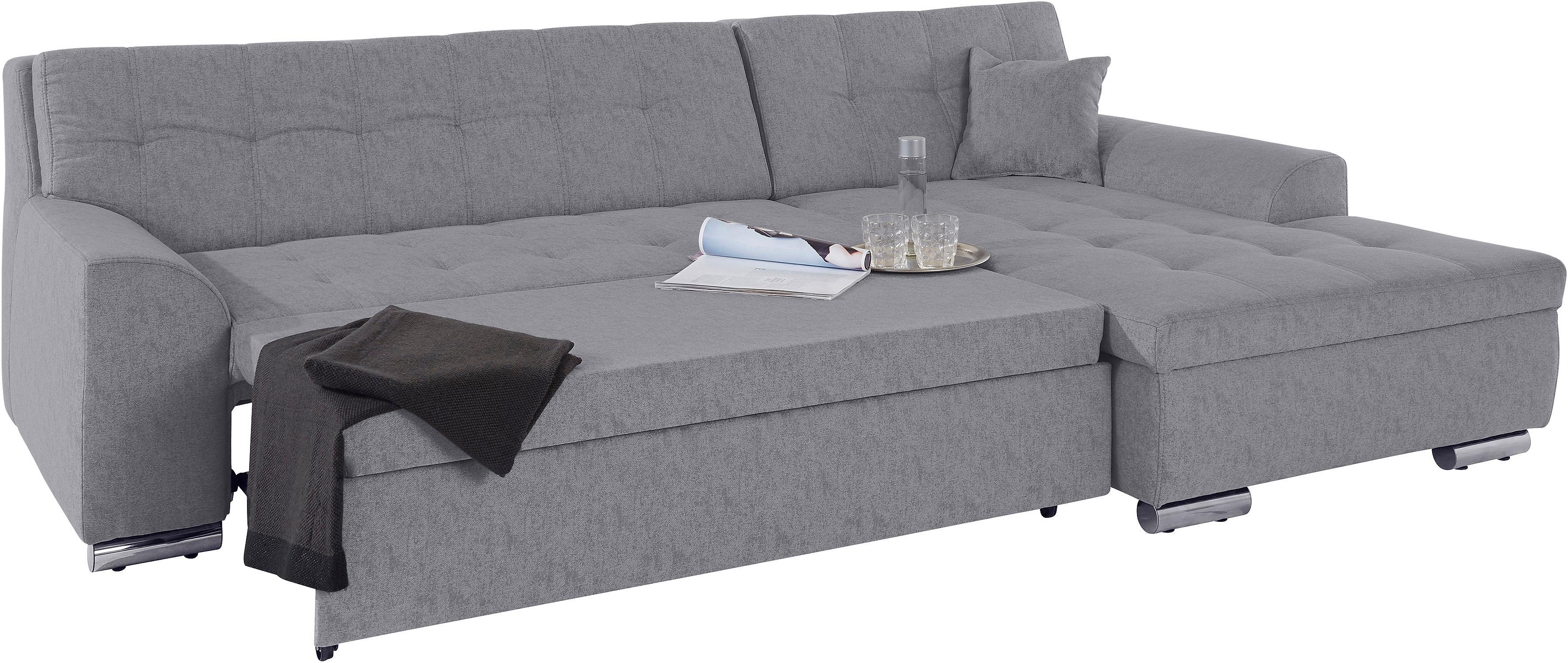 Thumbnail - DOMO collection Ecksofa "Aversa, moderne Steppung im Sitz und Rücken, geschwungene Armlehnen,", L-Form, wahlweise mit Be...