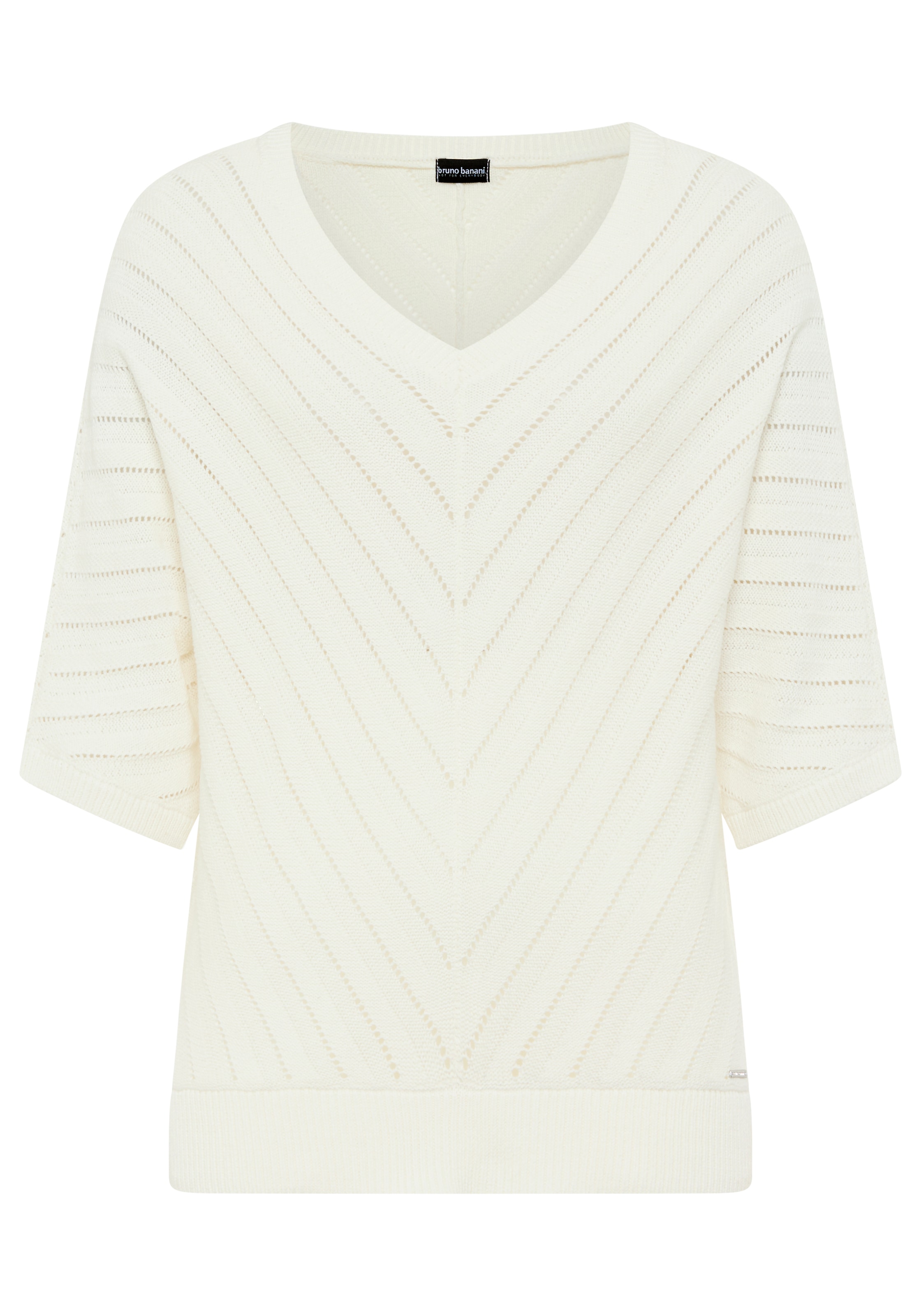 Bruno Banani Fledermauspullover aus Baumwolle, mit V-Ausschnitt, mit 3/4-Ärmeln, unifarben