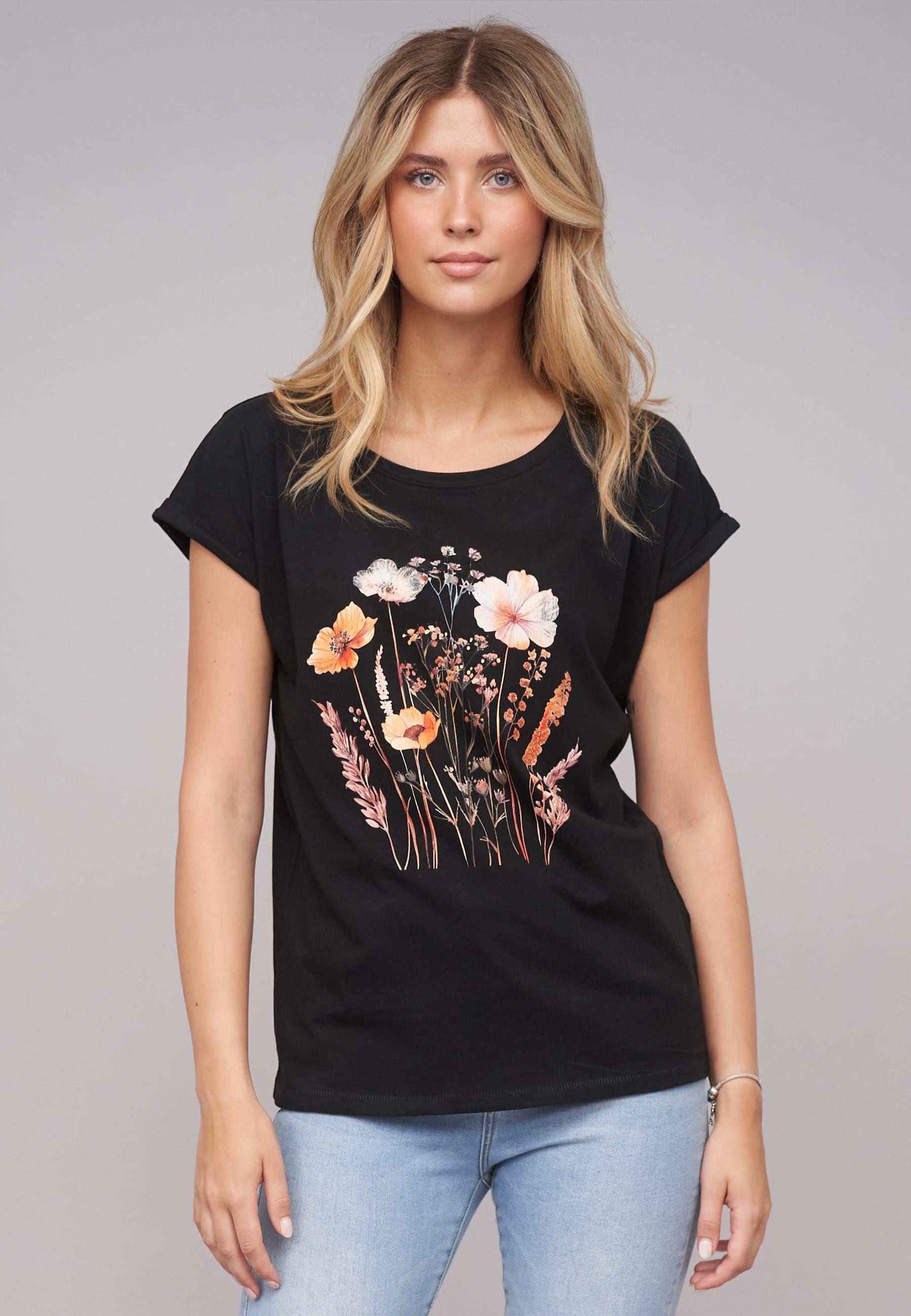 CLOUD 5IVE T-Shirt »CLOUD 5IVE Ladies Wildflower Black Tee«, (1 tlg.)