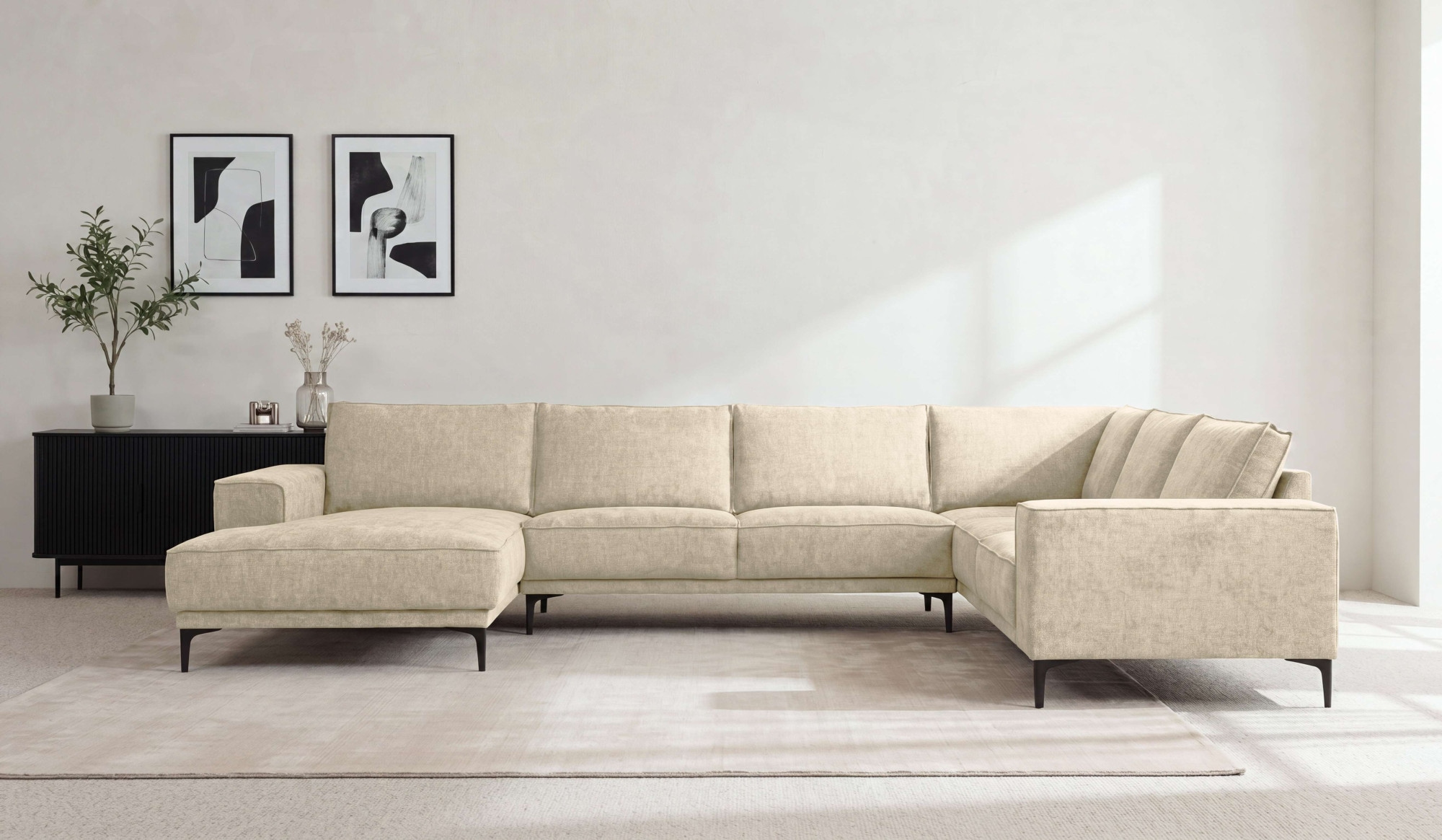 OTTO home Wohnlandschaft »OLAND U-Form, XXL, B: 342 cm, Skandi-Design, Chenille« Skandi-Design in Struktur, Flachgewebe, Luxus-Microfaser, Boucle