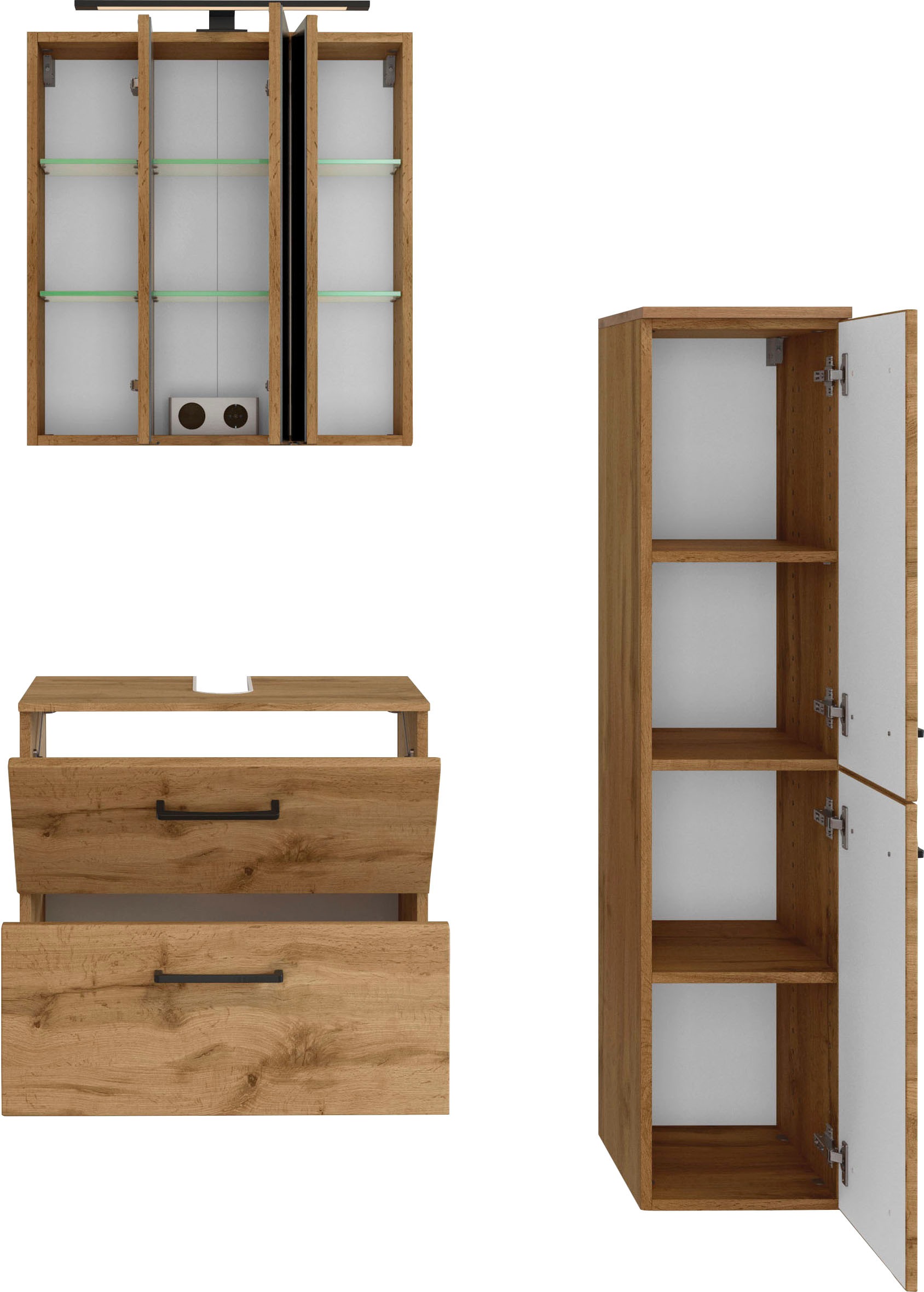 welltime Badmöbel-Set »Chicago«, (3 St., Spiegelschrank, Unterbeckenschrank, Midischrank)