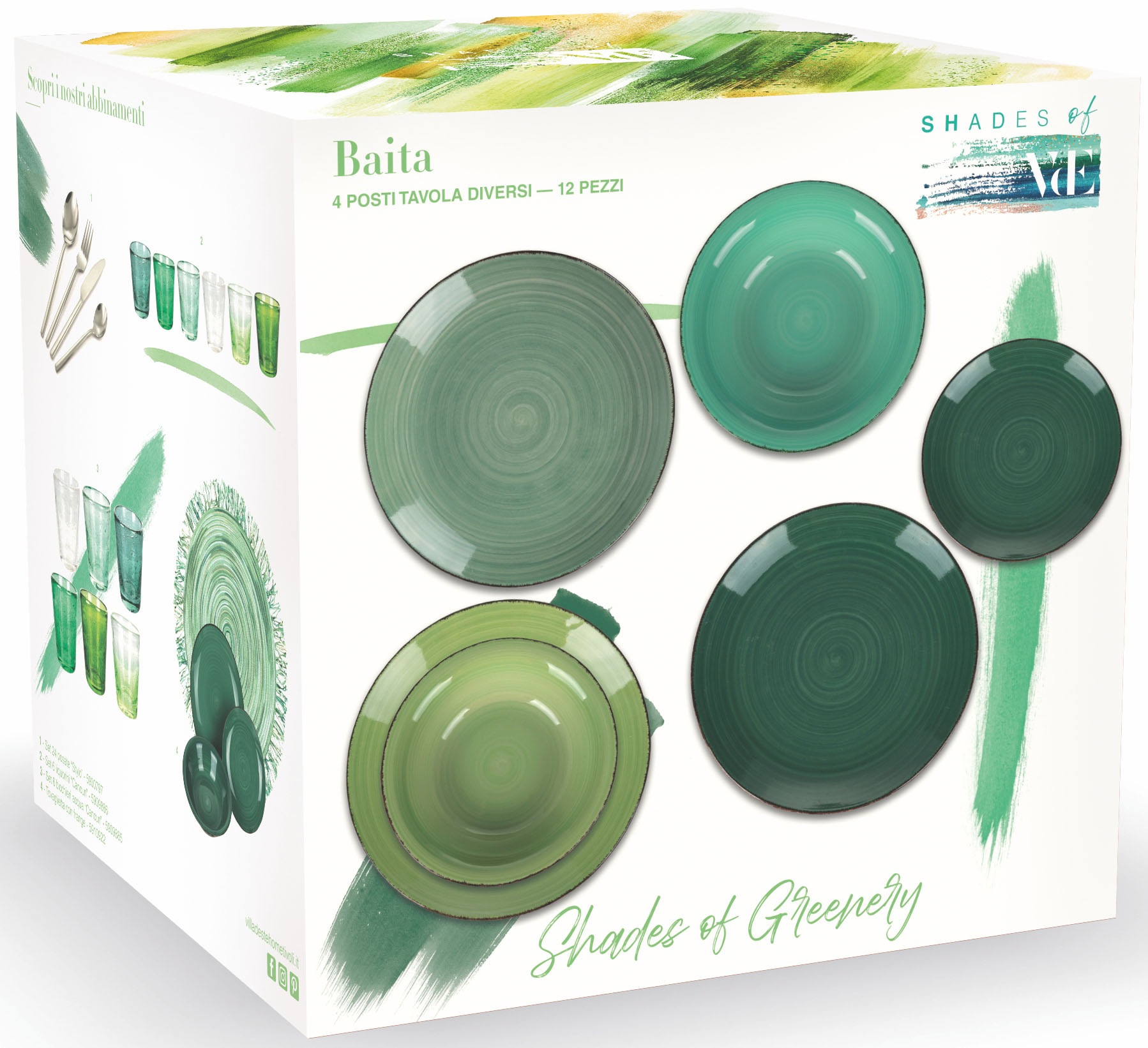 Villa D'Este Tafelservice Baita – 18-teiliges Steinzeug-Set Für 6 Personen | Spülmaschinengeeignet & Handbemalt