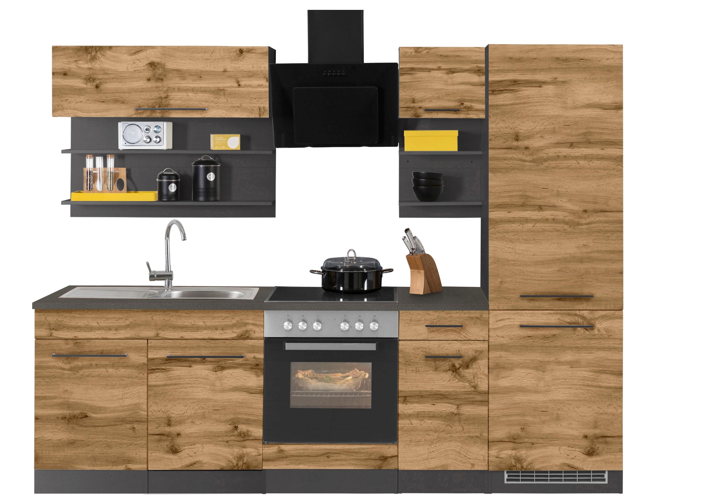 KOCHSTATION Küchenzeile »KS-Tulsa«, ohne E-Geräte, Breite 270 cm, schwarze Metallgriffe, MDF Fronten