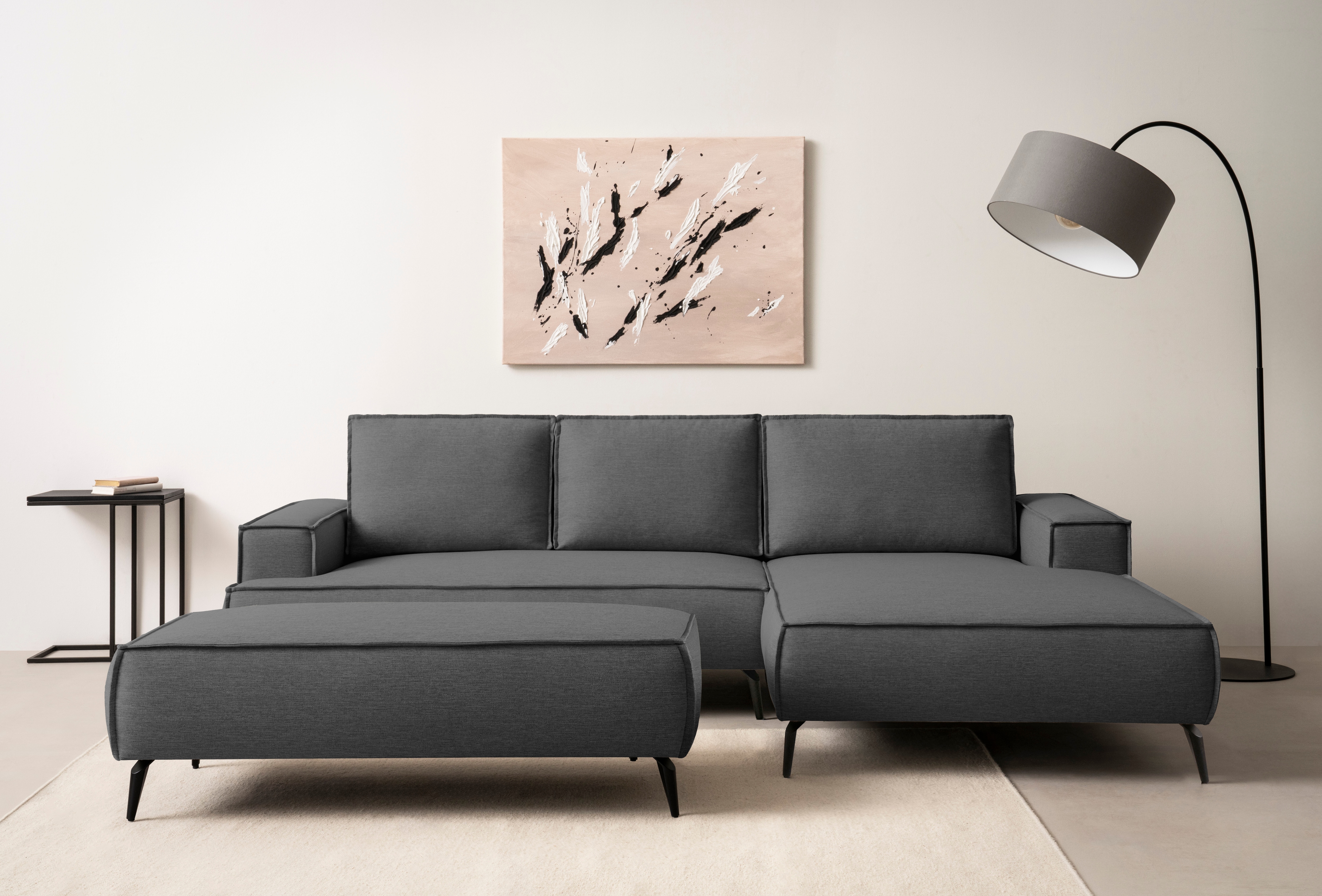 OTTO home Ecksofa "TVINNU Leinenoptik, L-Form, 275 cm, mit Hocker" stellbar zum Schlafsofa (Krokodilverbinder)