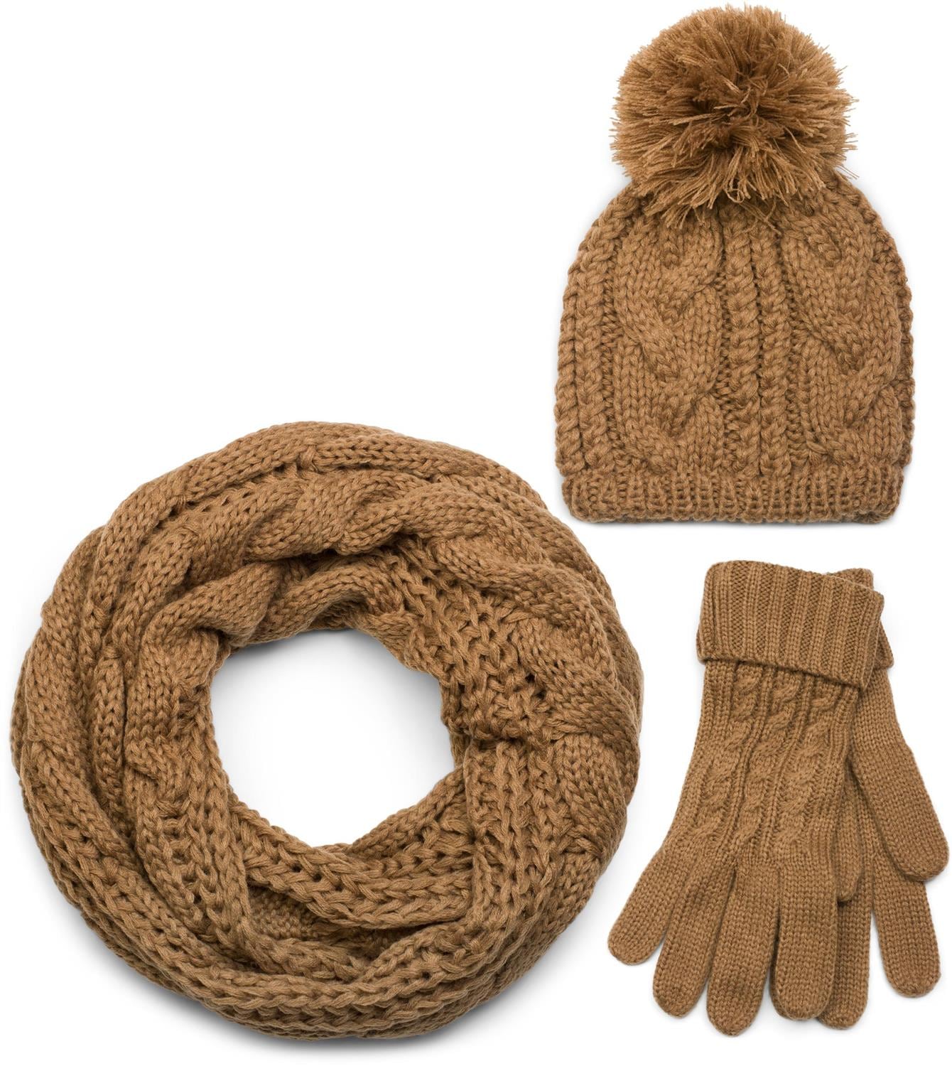 styleBREAKER "Strick Schal, Mütze & Handschuh Set mit Zopfmuster" 3 Stk.