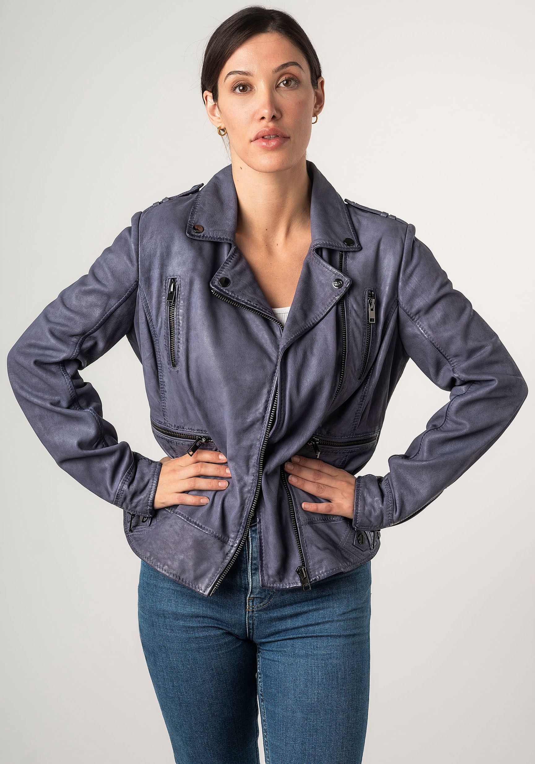 Mauritius Lederjacke »2Wtashi«, mit Schulterklappen, mit Nieten, mit Zipper-Taschen