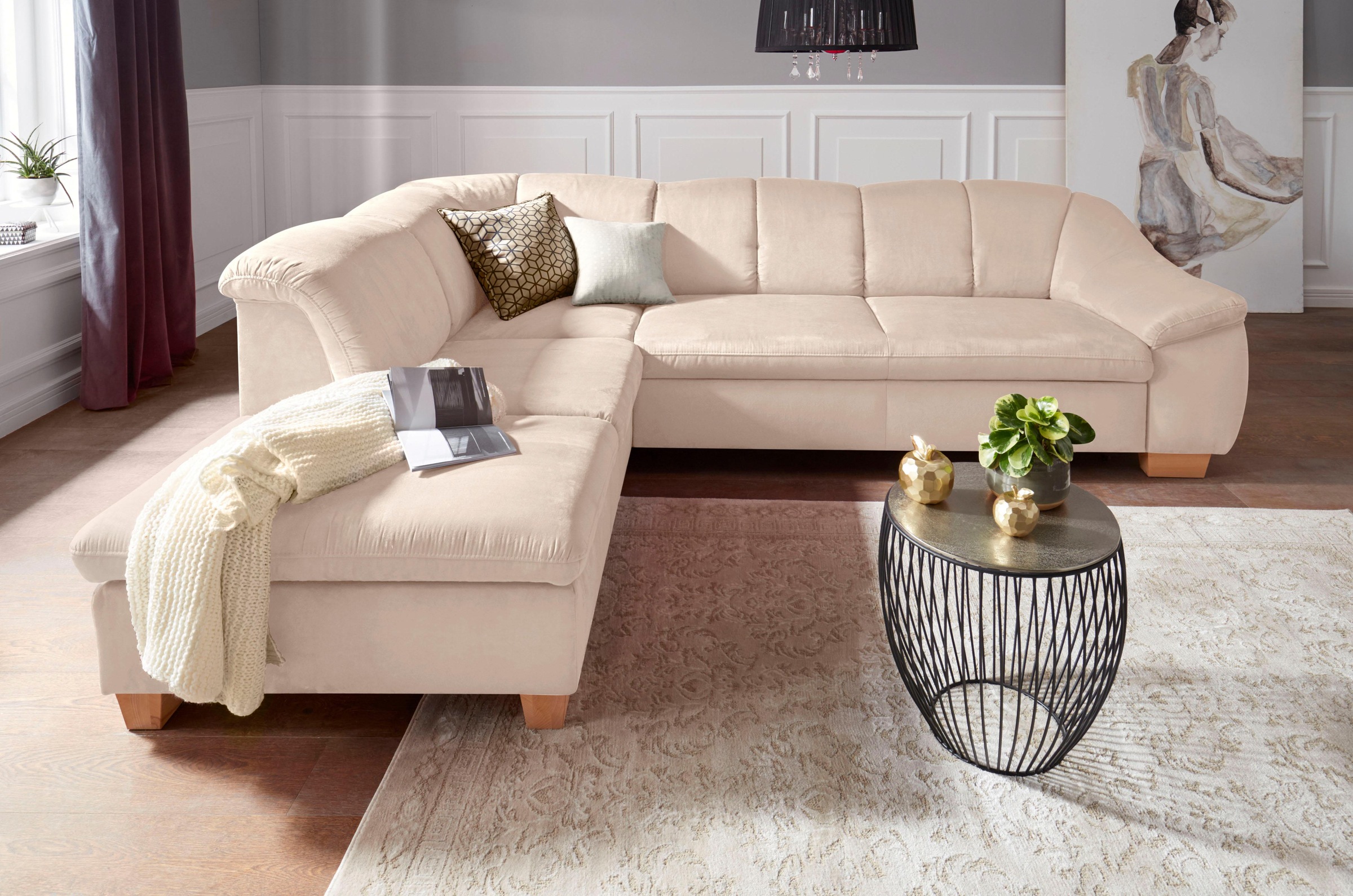 Ecksofa SIT & MORE "Santo L-Form", beige (creme), B:272cm H:82cm T:206cm, Sofas, Ecksofa, mit Federkern, wahlweise mit Bettfunktion und Stauraum
