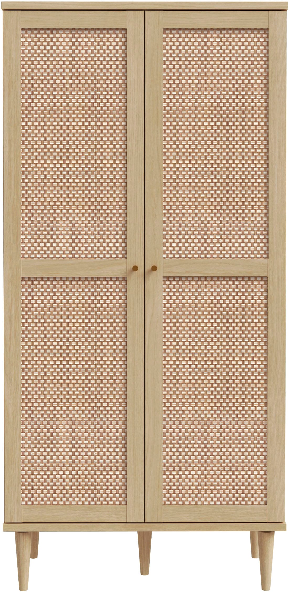 OTTO home Kleiderschrank »ELLIAN mit natürlicher Geflechtoptik und warmem Holzdekor« Holzfüße, Metallgriffe, Made in EU, viel Stauraum, FSC® zertifiziert