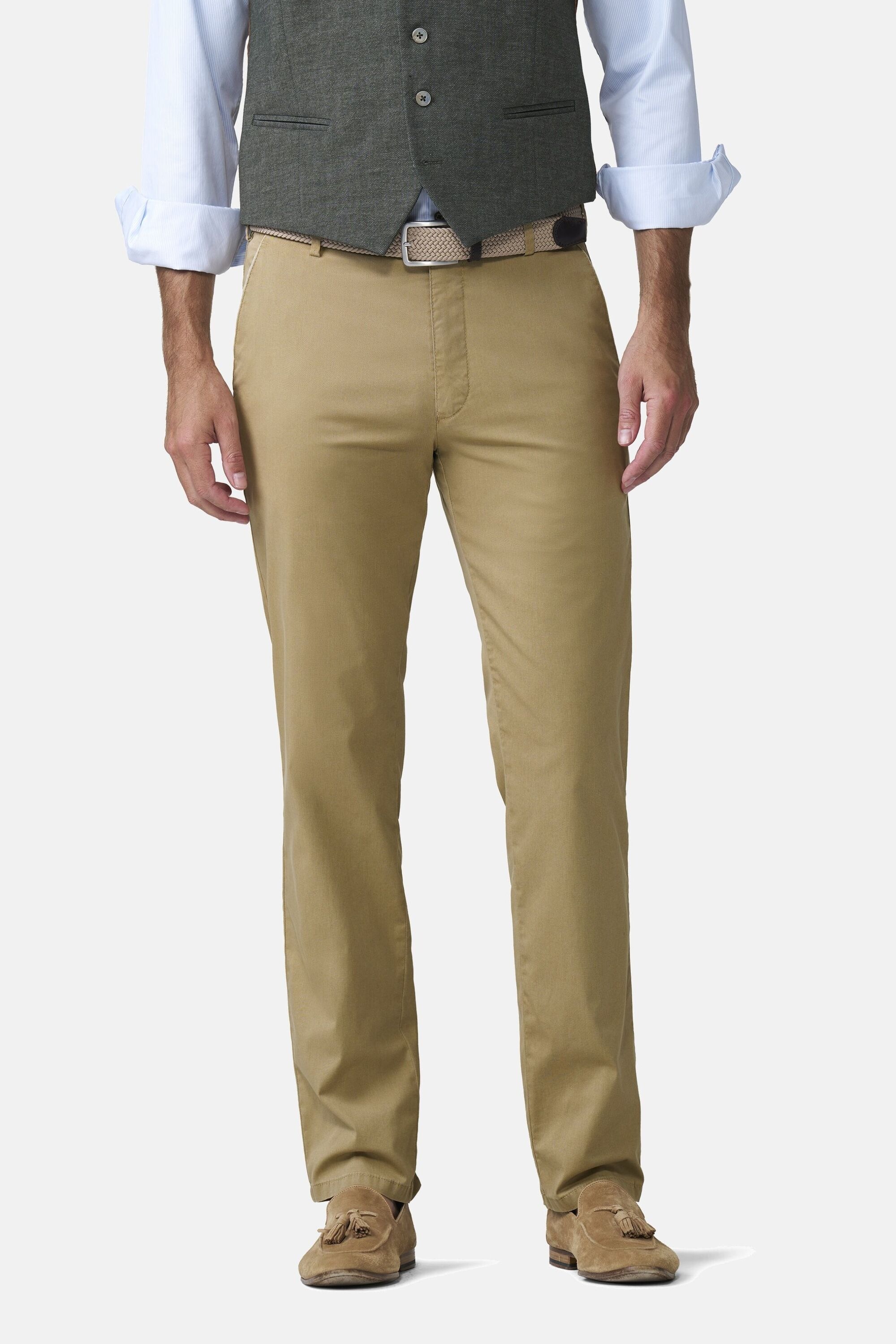 Chinos MEYER "New York 1-5074", Herren, Gr. 50, Normalgrößen, sand, 98% Baumwolle, 2% Elasthan, unifarben, regular fit lang, Hosen