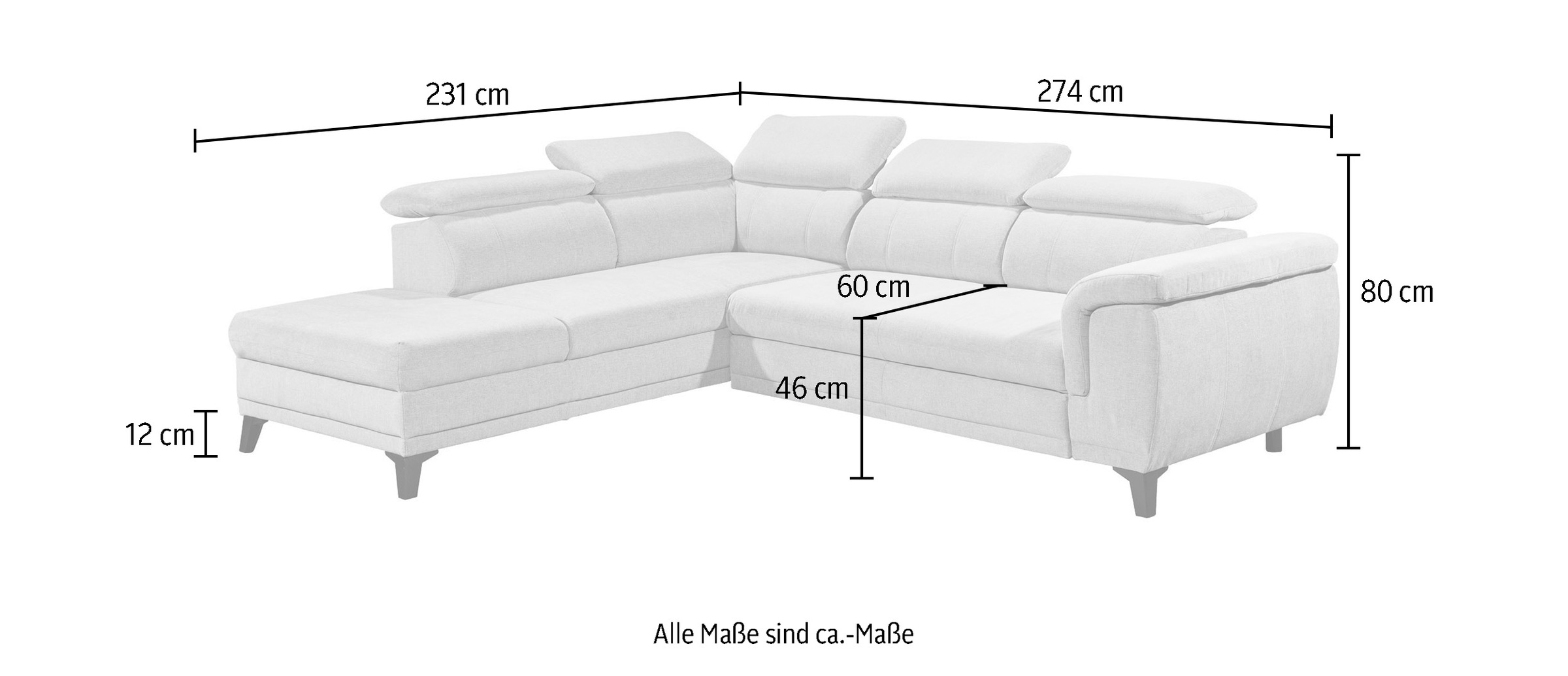 ED EXCITING DESIGN Ecksofa »Albany L-Form«, mit Bettfunktion, Bettkasten & Kopfteilverstellung