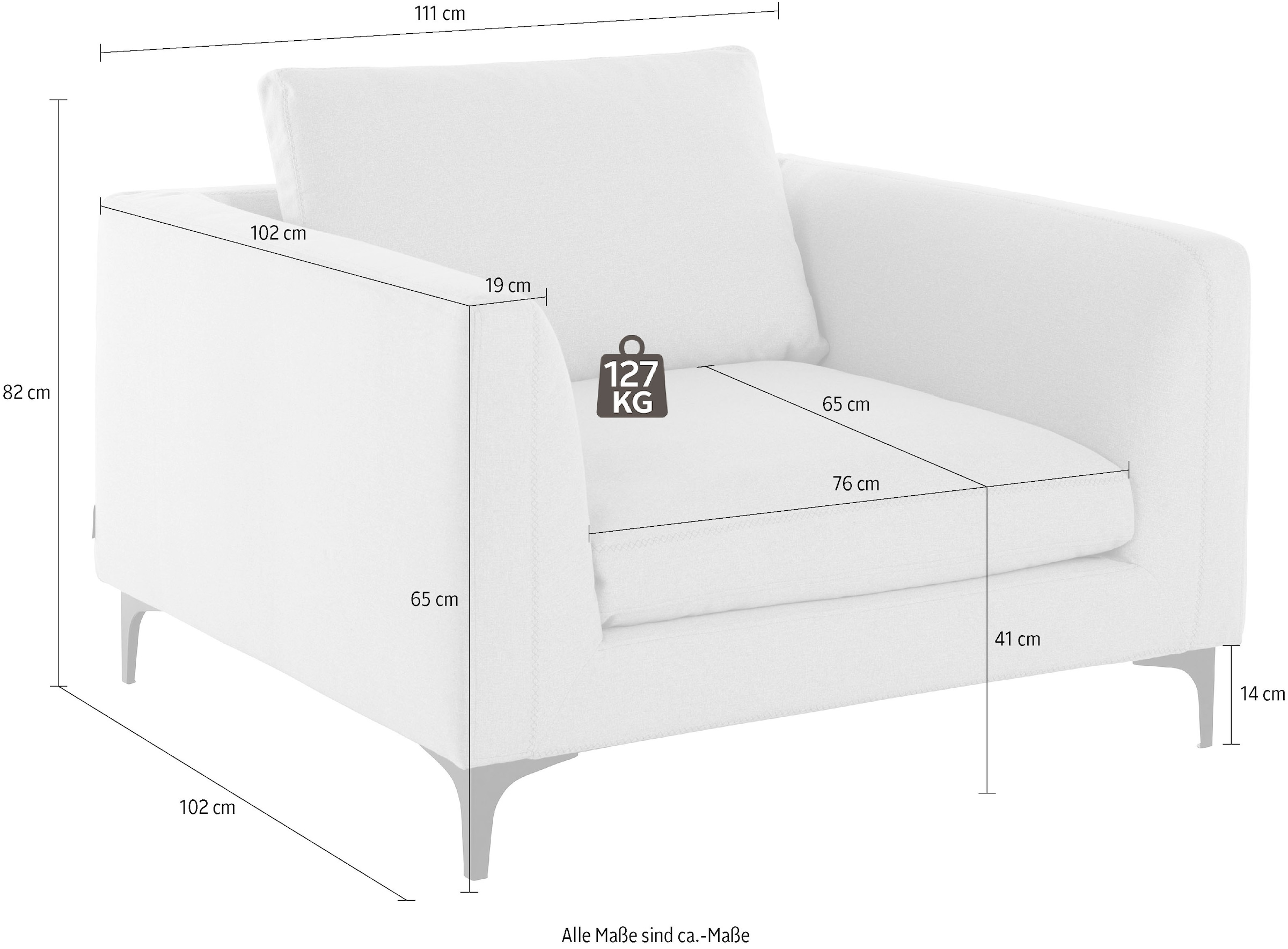 Places of Style TV-Sessel »Nixon«, mit Federn für besseren Sitzkomfort, mit schwarzen Metallbeinen
