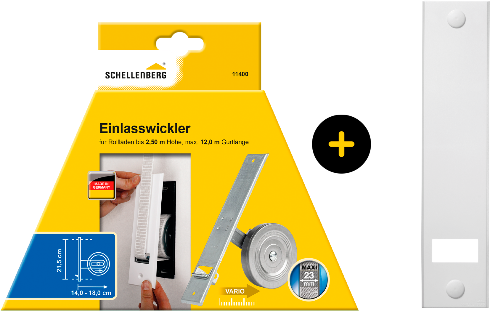 SCHELLENBERG Einlass-Gurtwickler "Unterputz, inkl. Abdeckplatte weiß", 1 Stk., weiß, Gurtwickler, 21,5 cm Lochabstand für das Rollladensystem Maxi