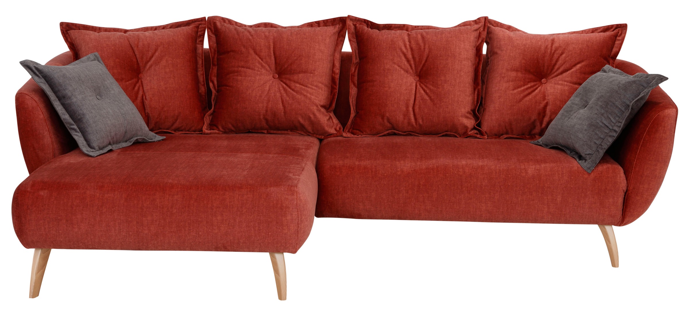 Ecksofa HOME AFFAIRE "Baggio formschöne Polsterecke, bequem, Breite 277cm, L-Form", orange (koralle), B:277cm H:80cm T:162cm, Sofas, Ecksofa, Zierkissen inklusive 2
