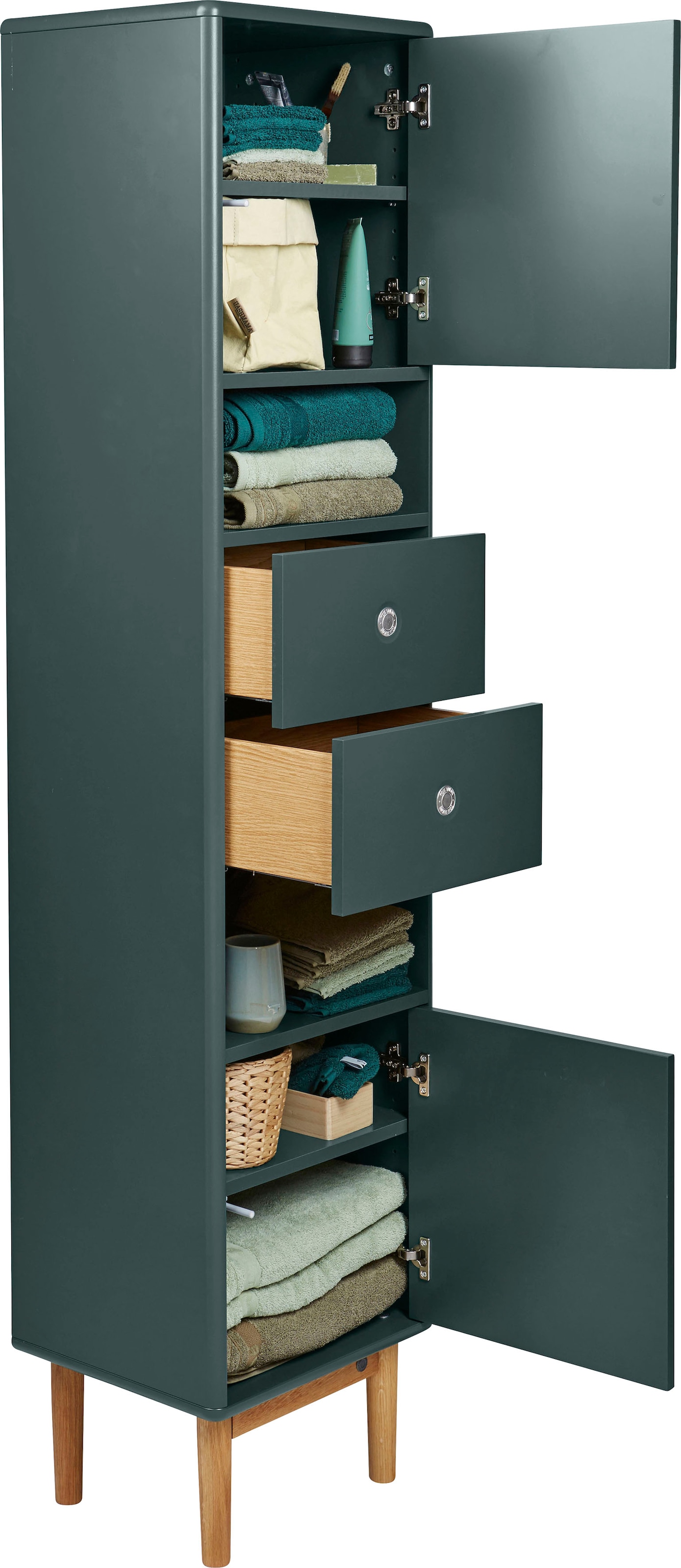 TOM TAILOR HOME Hochschrank »COLOR BATH«, mit 2 Türen & 2 Schubladen, mit Push-to-Open,Füße Eiche, Breite 40 cm