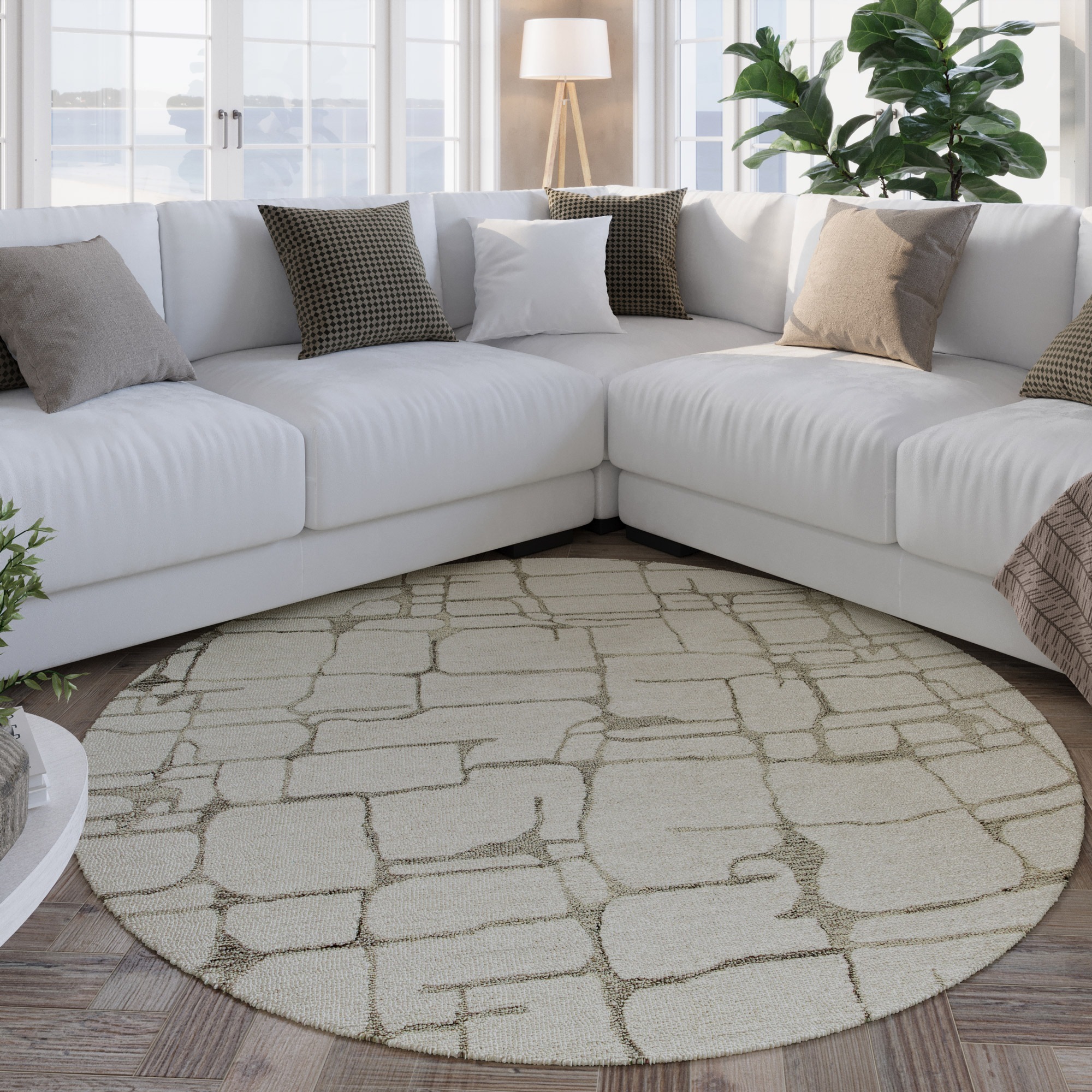 Wecon home Wollteppich »Hamptons TWELVE«, rund, 10 mm Höhe, Schurwolle, Kurzflor, Wohnzimmer, elegant, geometrisches Design
