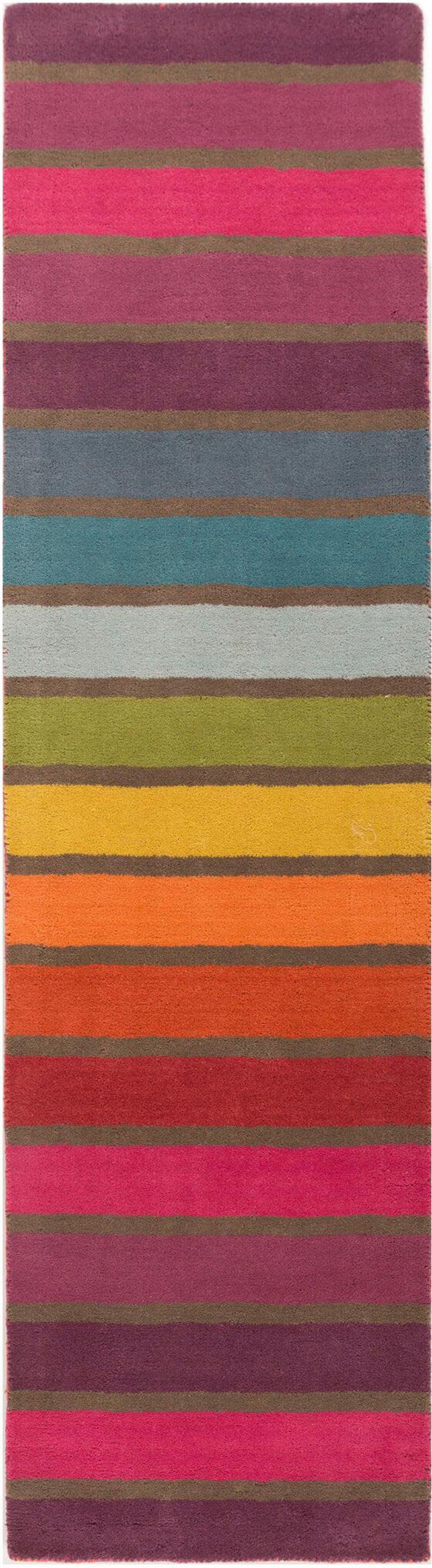 FLAIR RUGS Läufer "Candy" rechteckig 10 mm Höhe aus 100% Wolle, Design mit Streifen, mehrfarbig gemustert,Läufer