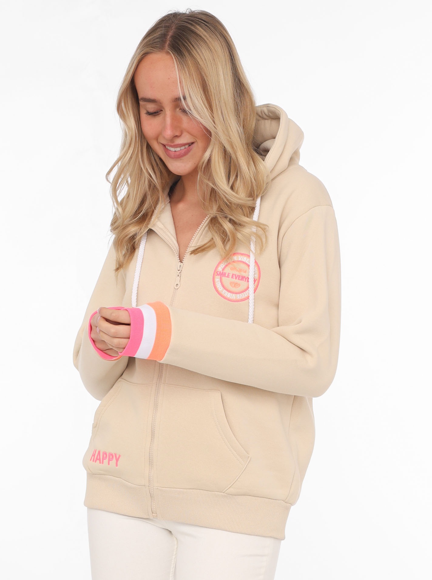 Zwillingsherz Kapuzensweatjacke ""Smile Everyday ZH"" Kapuze, Taschen, Lang günstig online kaufen