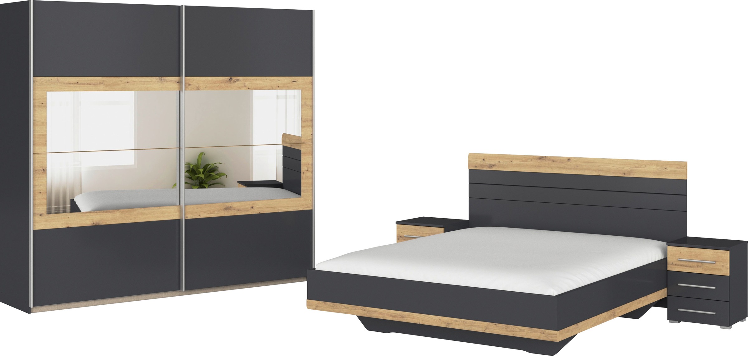 rauch Schlafzimmer-Set "Tarragona", (Set, 4 tlg.), Schrank in 3 Breiten, Bett in 2 Breiten, 2 Nachttische MADE IN GERMAN