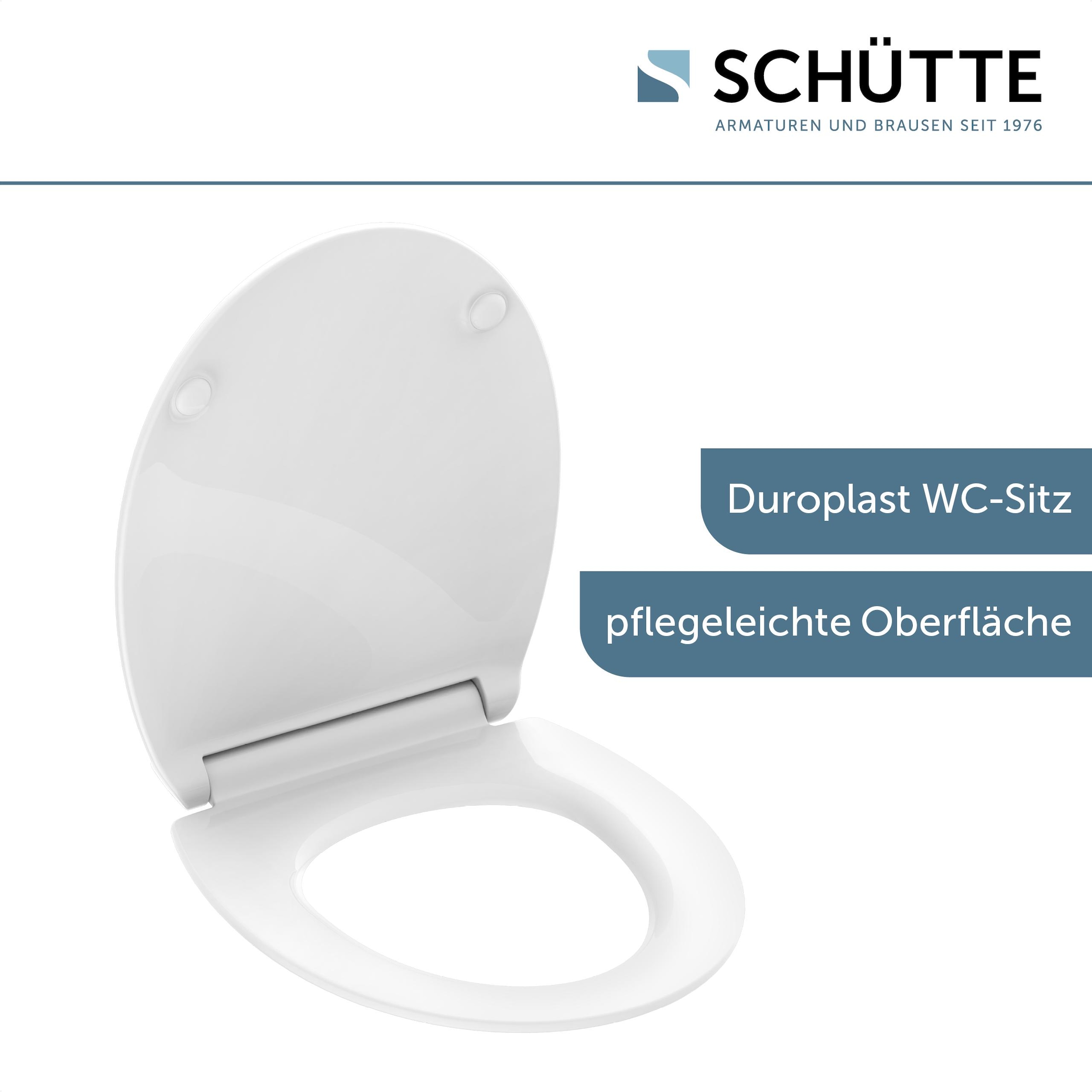 Schütte WC-Sitz »Duroplast, WHITE PRO 9«, (WC-Sitz, Befestigungsmaterial, Montageanleitung), mit Absenkautomatik und Schnellverschluss