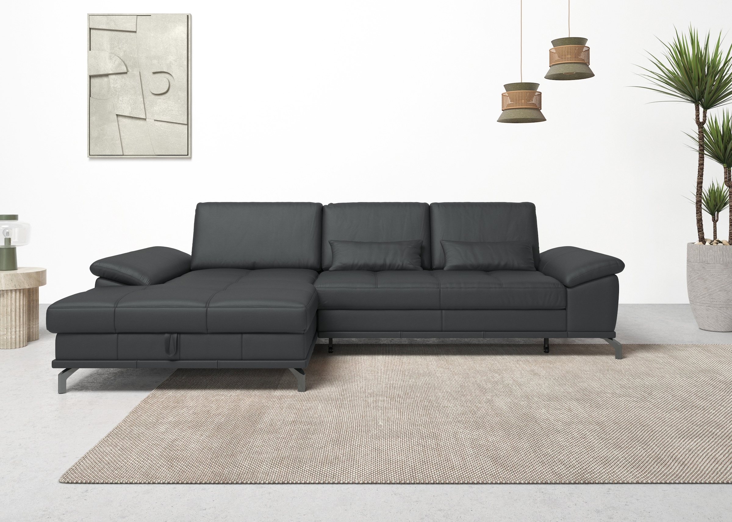 OTTO home Ecksofa "Costello L-Form, B: 301cm, Sitztiefen & Armteilverstellung, Federkern" 3 Nierenkissen, mit Schlaffunktion & Bettkasten