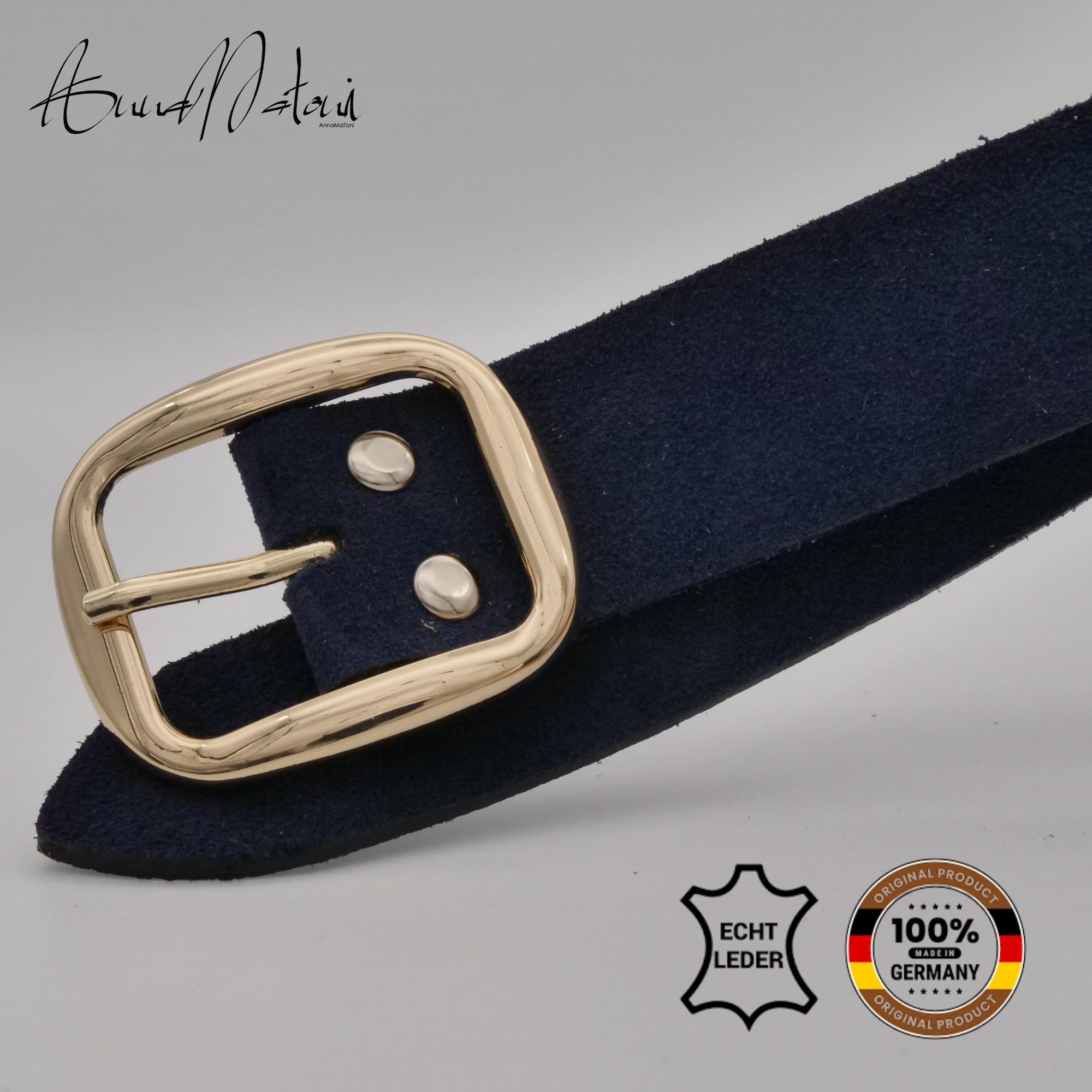 Ledergürtel ANNAMATONI "AnnaMatoni Damen Ledergürtel in hochwertigem Velour Leder 3,5cm", Damen, Gr. TW110 - 125cm Gesamtlänge, marine 490, 100% Leder, Gürtel Ledergürtel 2