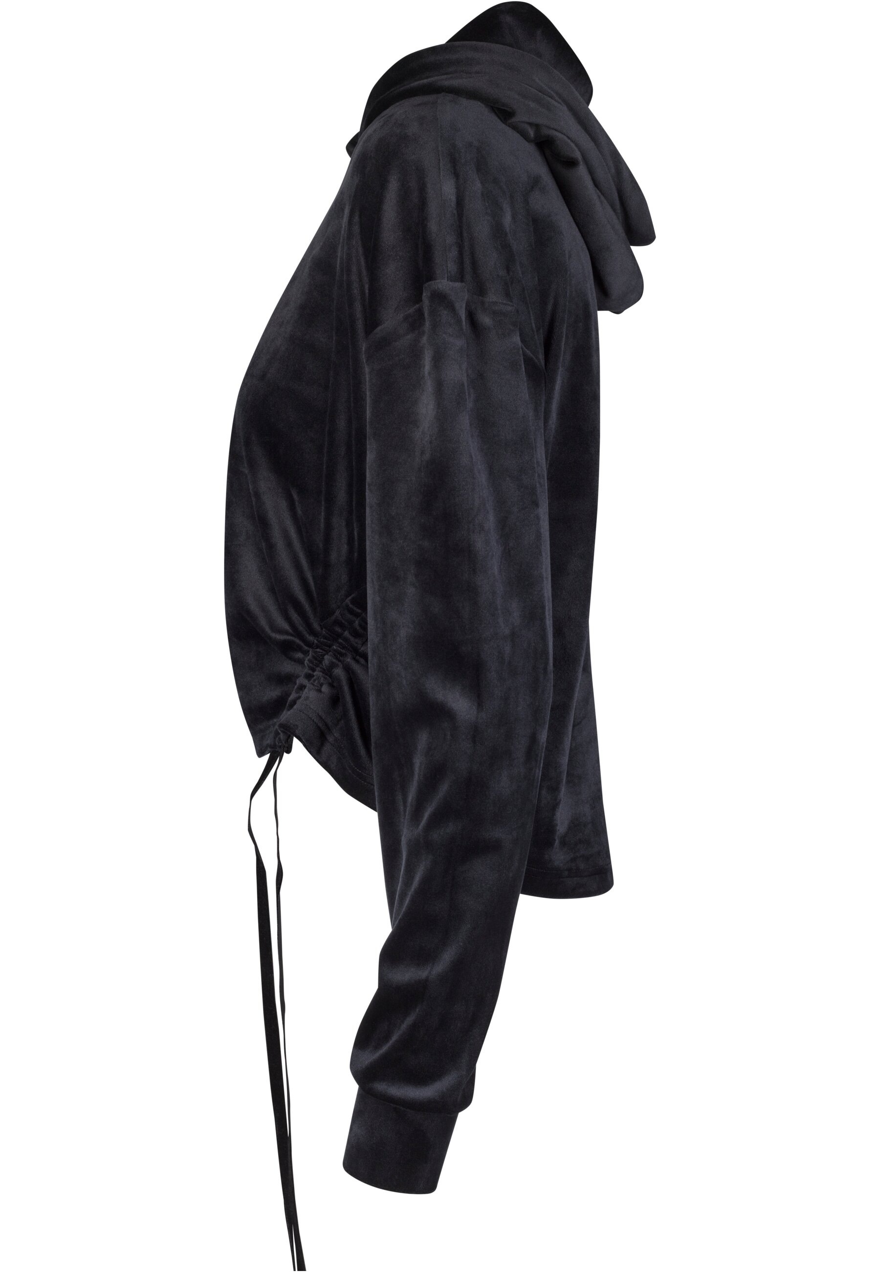URBAN CLASSICS Rundhalspullover »Urban Classics Damen Ladies Short Velvet Gathered Hoody«, (1 tlg.)