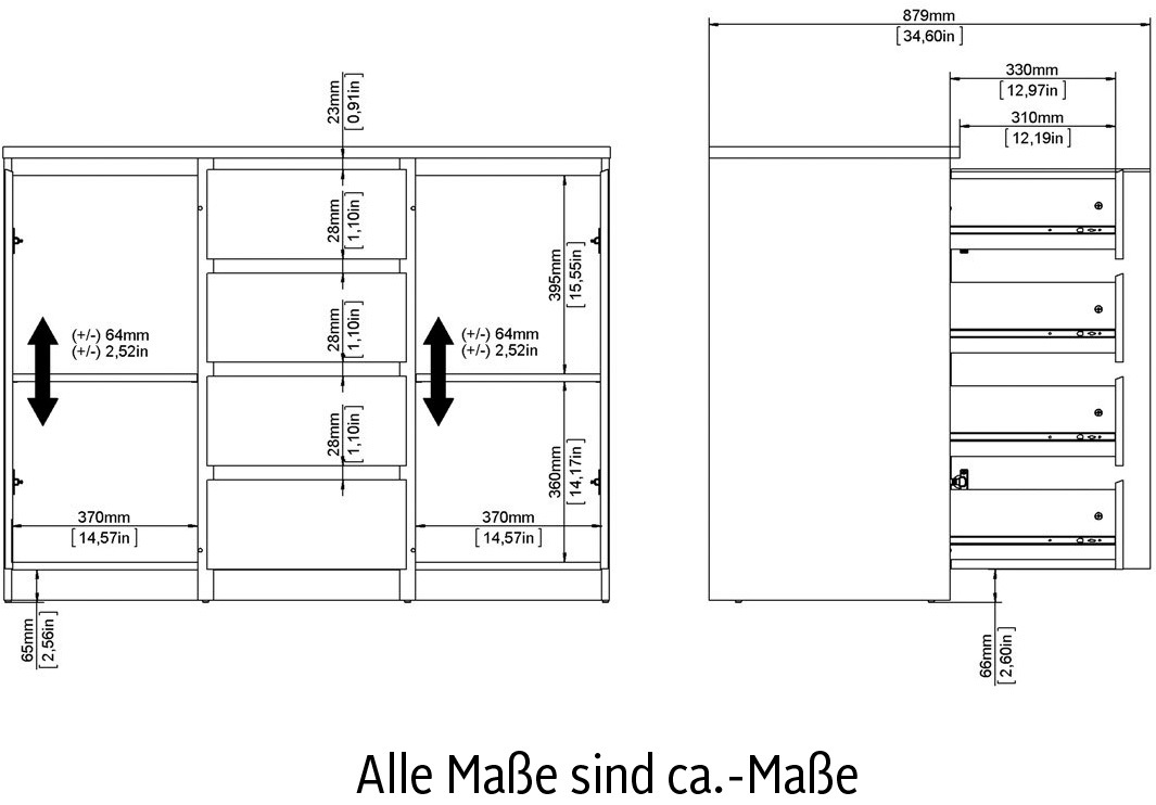 Home affaire Kommode »Naia«, abgerundeten Schubladenkanten auf Metallgleiter, Breite 120,6 cm