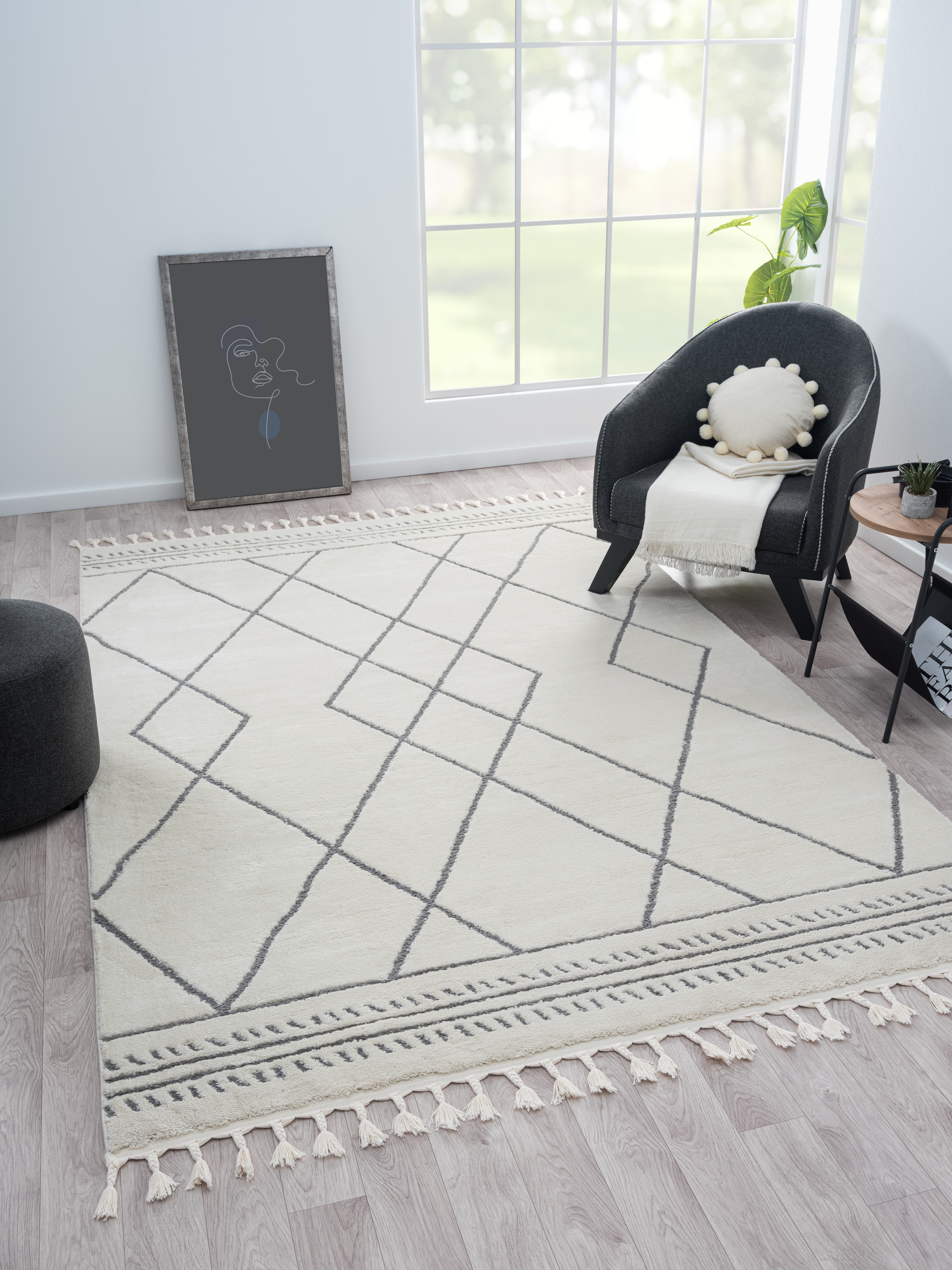 Myflair Möbel & Accessoires Hochflor-Teppich "Moroccan Design, LAGERRÄUMUNG" rechteckig 24 mm Höhe modern, marokkanisches Design, Rauten Muster, weich, mit Fransen