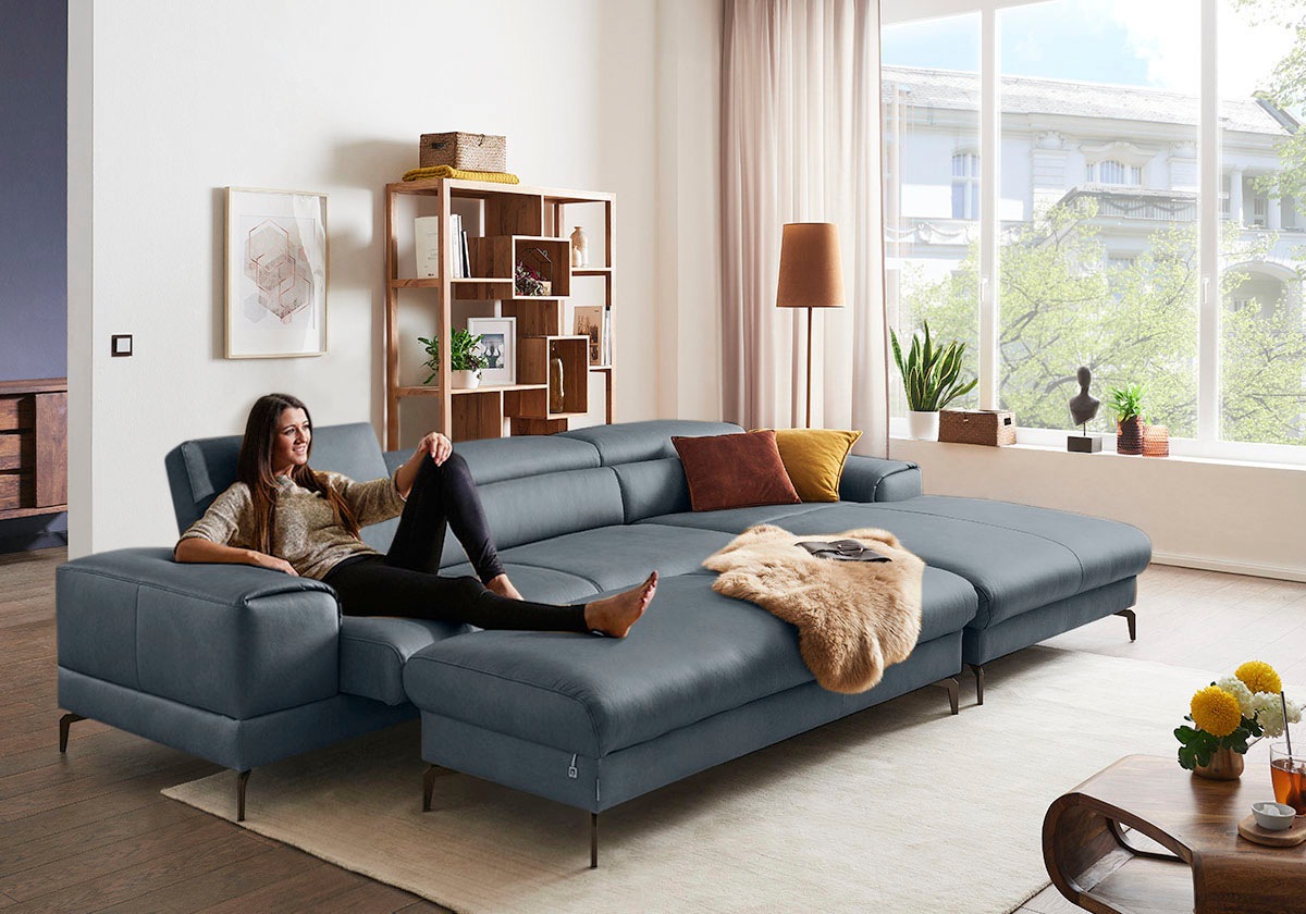 W.SCHILLIG Ecksofa »piedroo, Designsofa mit tollem Sitzkomfort, bequem und elegant, L-Form«, Kopfteilverstellung, wahlweise mit Sitztiefenverstellung, Breite 343cm
