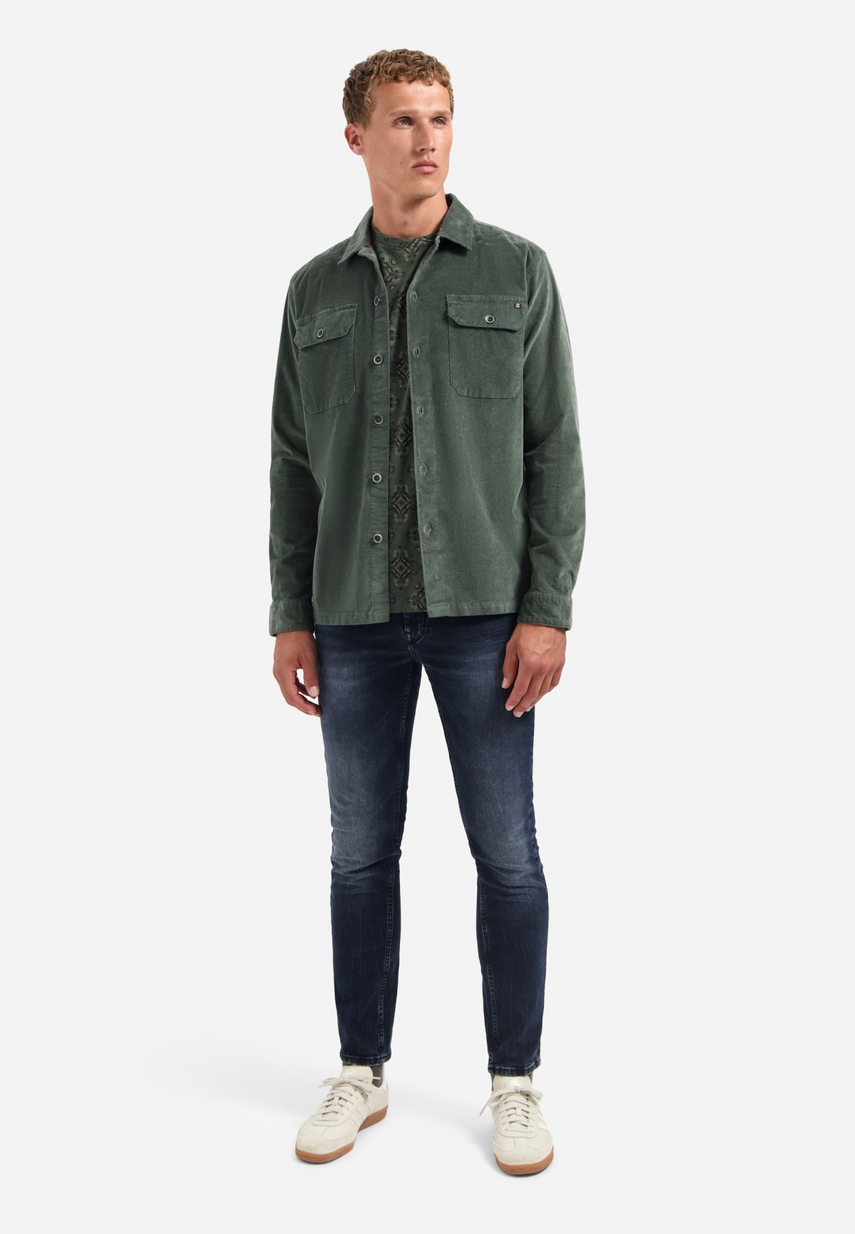 NO EXCESS Langarmhemd »No Excess Samt-Overshirt mit Knöpfen Overshirt Buttons Twill«