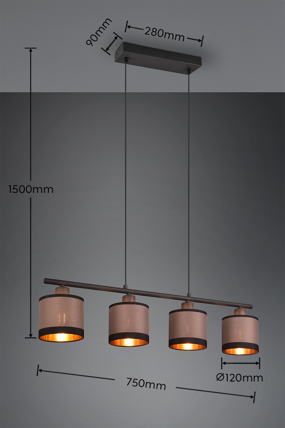 REALITY Leuchten Pendelleuchte »DAVOS, Hängeleuchte 4-flammig exkl 4x E14 max 10W höhenverstellbar«, 4 flammig, Leuchtmittel E14 | Leuchtmittel wechselbar, Hängelampe mit Stoffschirmen 2-farbig Höhe bis max 150cm verstellbar