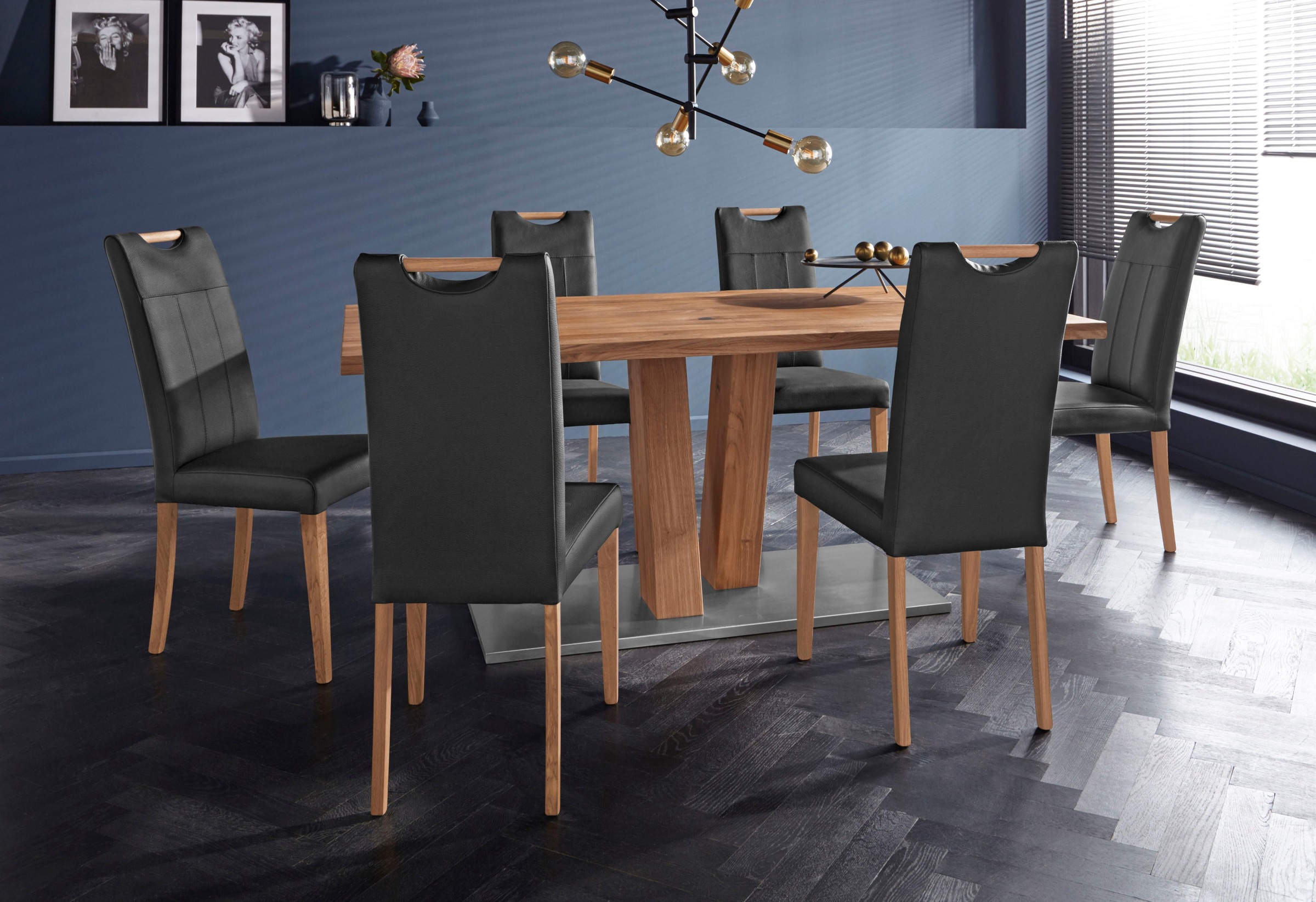 Thumbnail - Home affaire Esszimmerstuhl "Roberta" (Set) 2 Stk.mit Bezug aus Echtleder und Gestell aus Eiche Massivholz