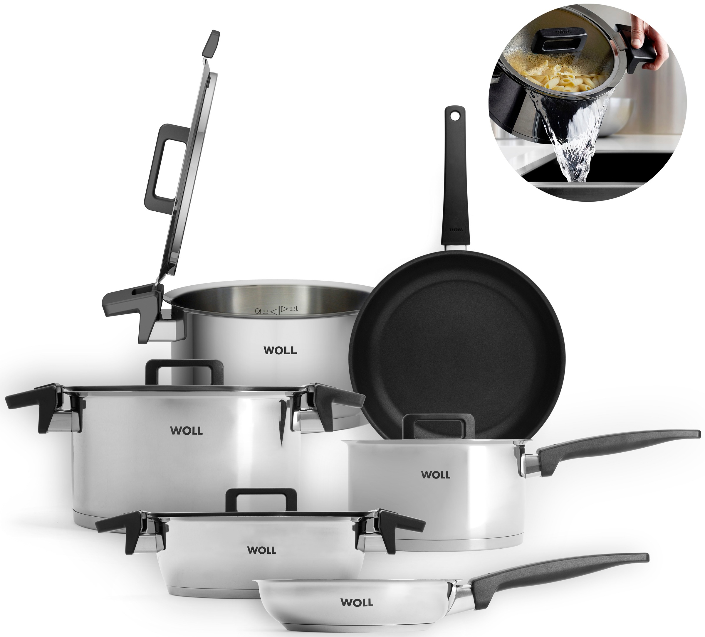 WOLL Topf-Set "Concept" Set, Kochtopf 20/24cm, Bratentopf 24cm, Stieltopf 18cm, Bratpfanne 20/28cm, 10 Stk. tlg. Edelstahl 18/10