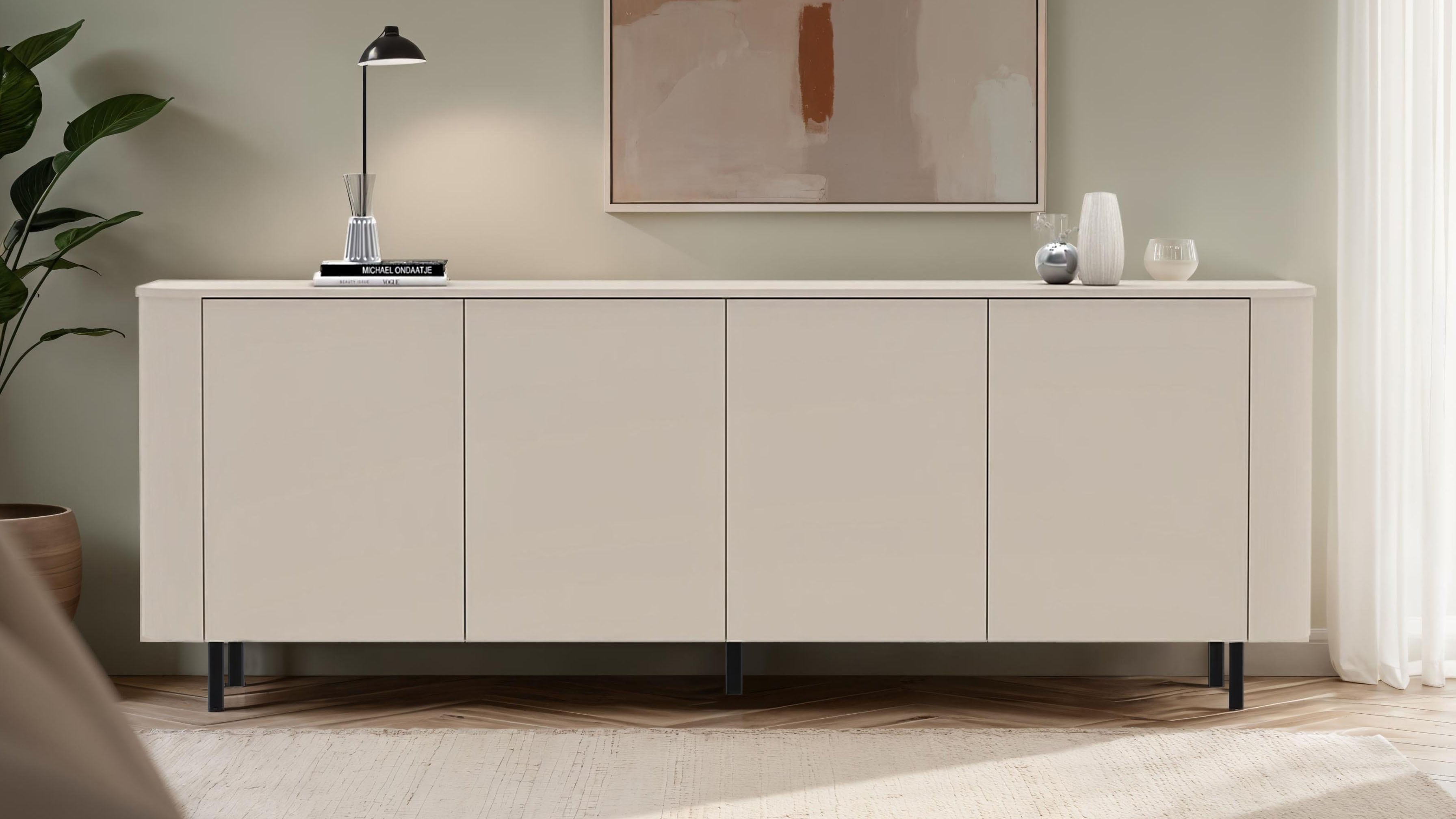 OTTO home Sideboard "Lido, Breite 230 cm mit 4 Türen" Formgebogenes MDF, Stirnseiten mit Rundung, Push-to-open, Metallfüße