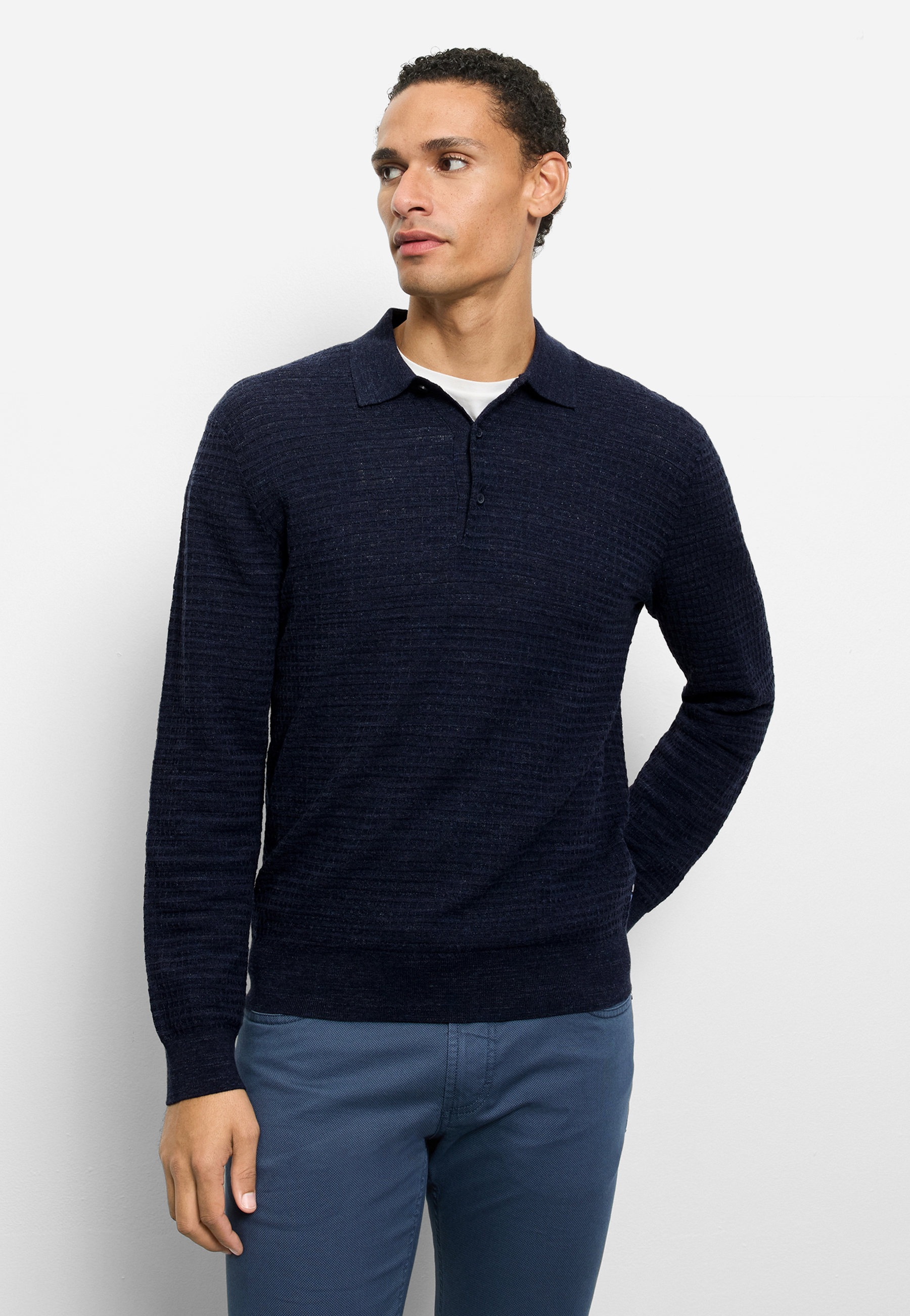 OLYMP Casual Strick Long Sleeve Polo Shirt Navy L 4