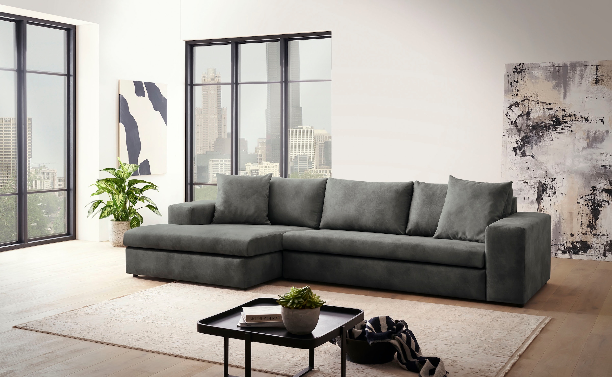 Home affaire Ecksofa "SLEETLAND XXL in Samtvelours oder Vintage-Leder-Optik günstig online kaufen