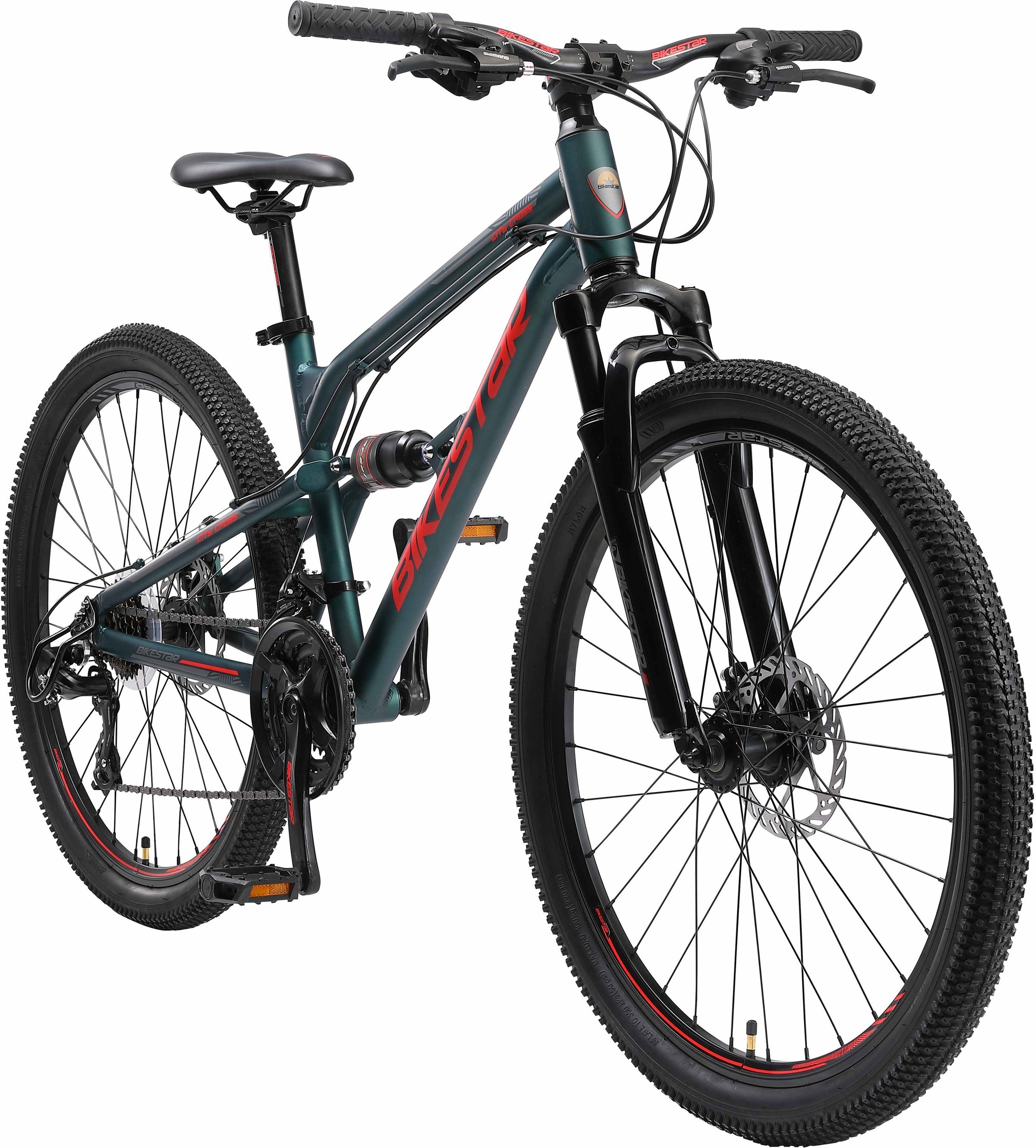 Bikestar Mountainbike, 21 Gang, Shimano, RD-TY300 Schaltwerk, Kettenschaltung, für Damen und Herren, Kettenschaltung