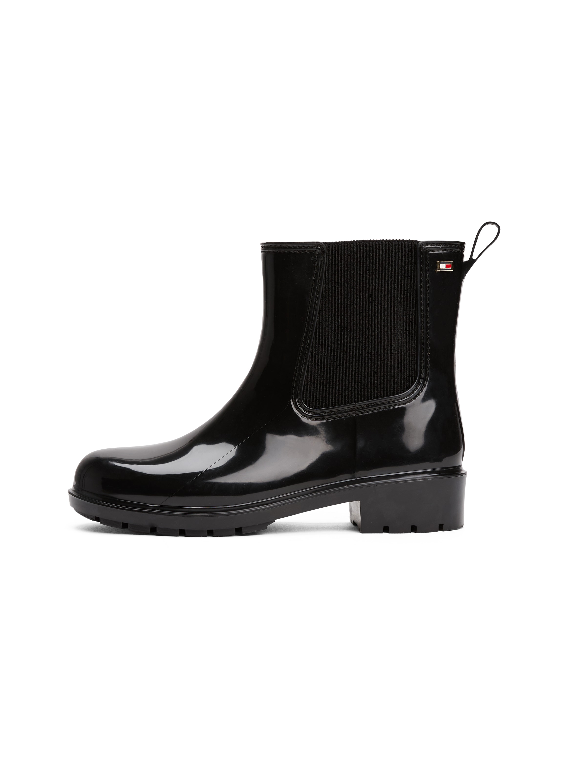 Tommy Hilfiger Chelseaboots »FLAG HARDWARE RAINBOOT«, Blockabsatz, Schlupfboots, Gummistiefel mit Logo-Emblem