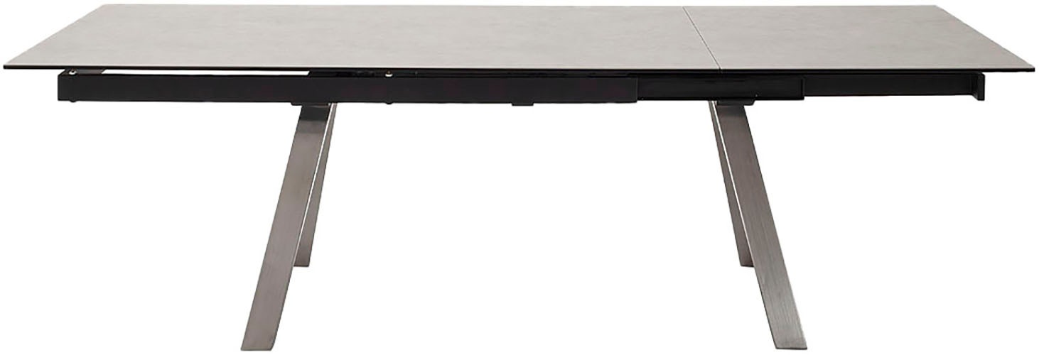 Esstisch MCA FURNITURE "TOBAGO Auszugtisch 180-260 cm", grau (hellgrau, edelstahl gebürstet, hellgrau), B:180cm H:77cm T:95cm, Keramik / Sicherheitsglas schwarz lackiert / 13 mm, Edelstahl;Gestell: Edelstahl gebürstet, Tische, Esstisch, Keramik,Edelstahl, 3