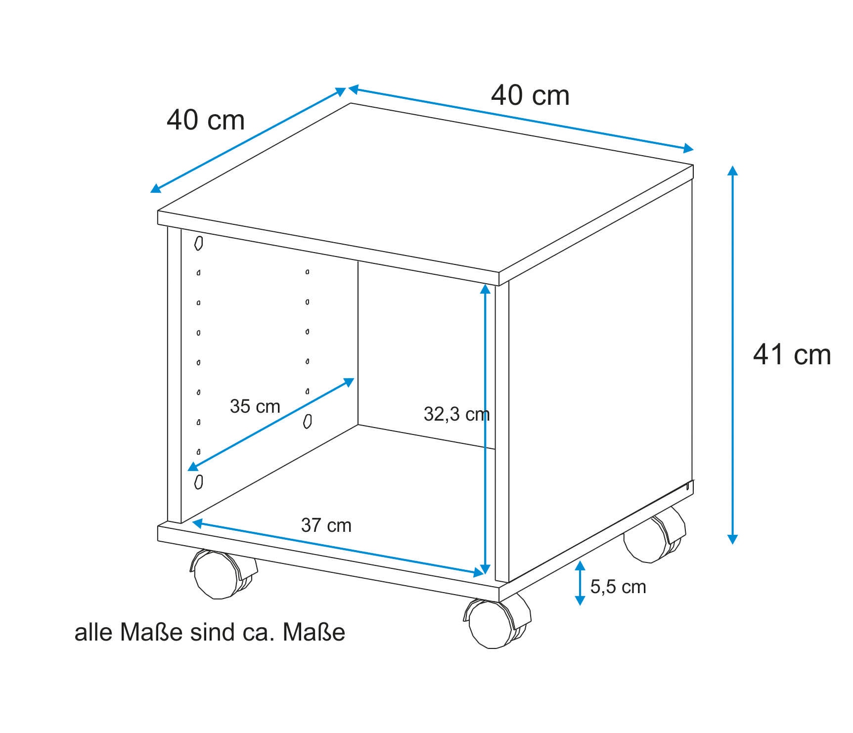 VOGL Möbelfabrik Rollcontainer »1191, Bürocontainer, Nachtschrank«, (1 St.), Ausführungen mit/ohne Schubladen, Höhe 41 cm, Made in Germany