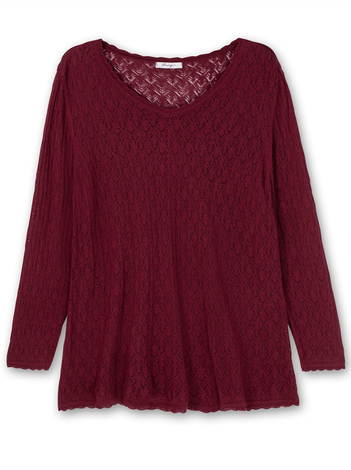 Strickpullover SHEEGO "V-Ausschnitt-Pullover", Damen, Gr. 48/50, rot (weinrot), 55% Viskose, 45% Polyamid, unifarben, Pullover Strickpullover 3