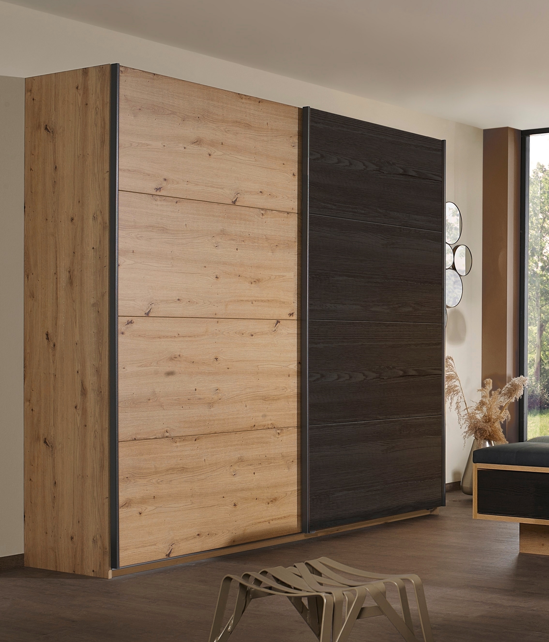 Schwebetürenschrank in Frontabsetzung Black rauch | BAUR oak mit »Apollon«,