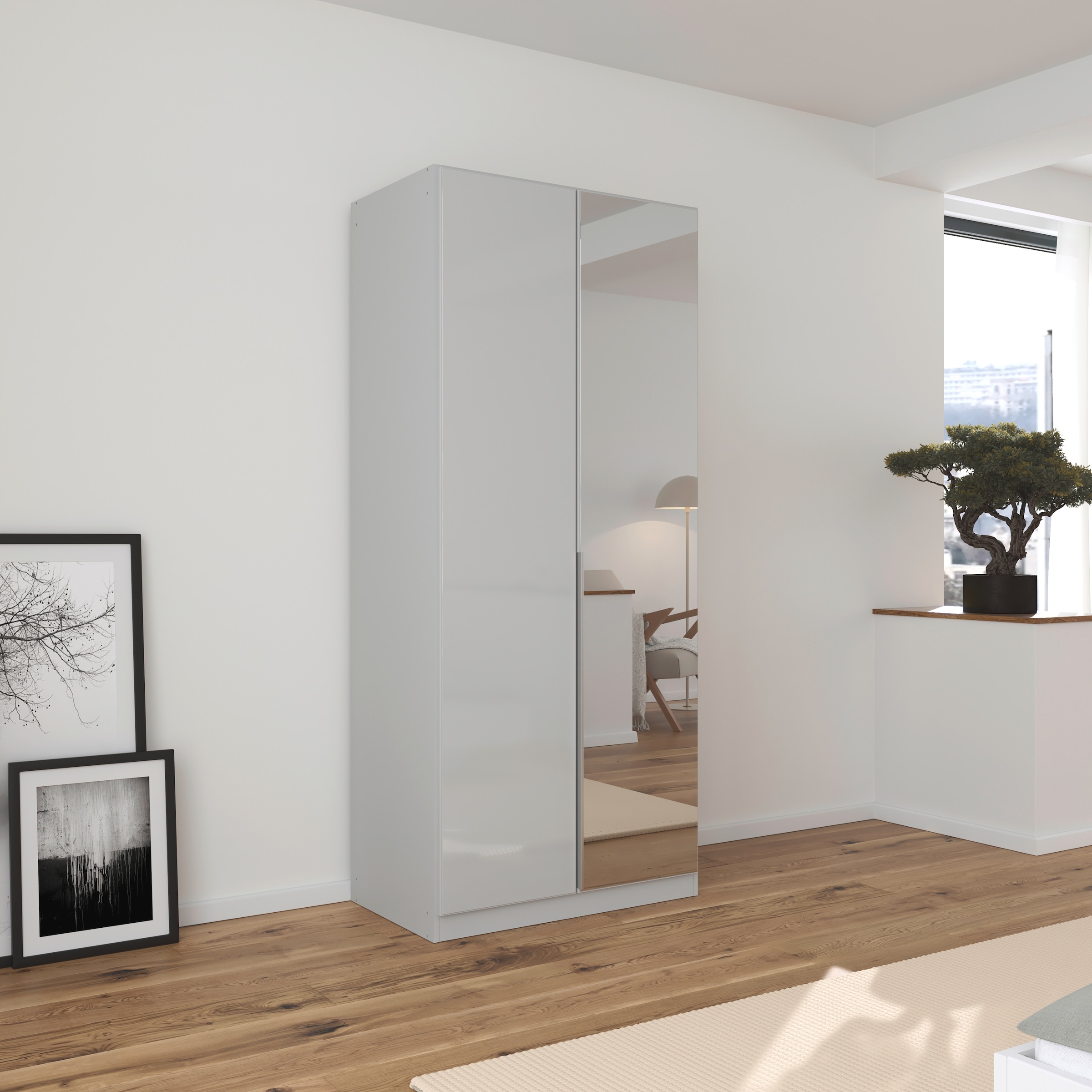 rauch Drehtürenschrank »Kleiderschrank Kleiderschränke Schrank Garderobe AGORDO mit Glasfront«, (in zwei Griff-Farben), durchdachte Innenausstattung, in 6 Breiten und 2 Höhen MADE IN GERMANY