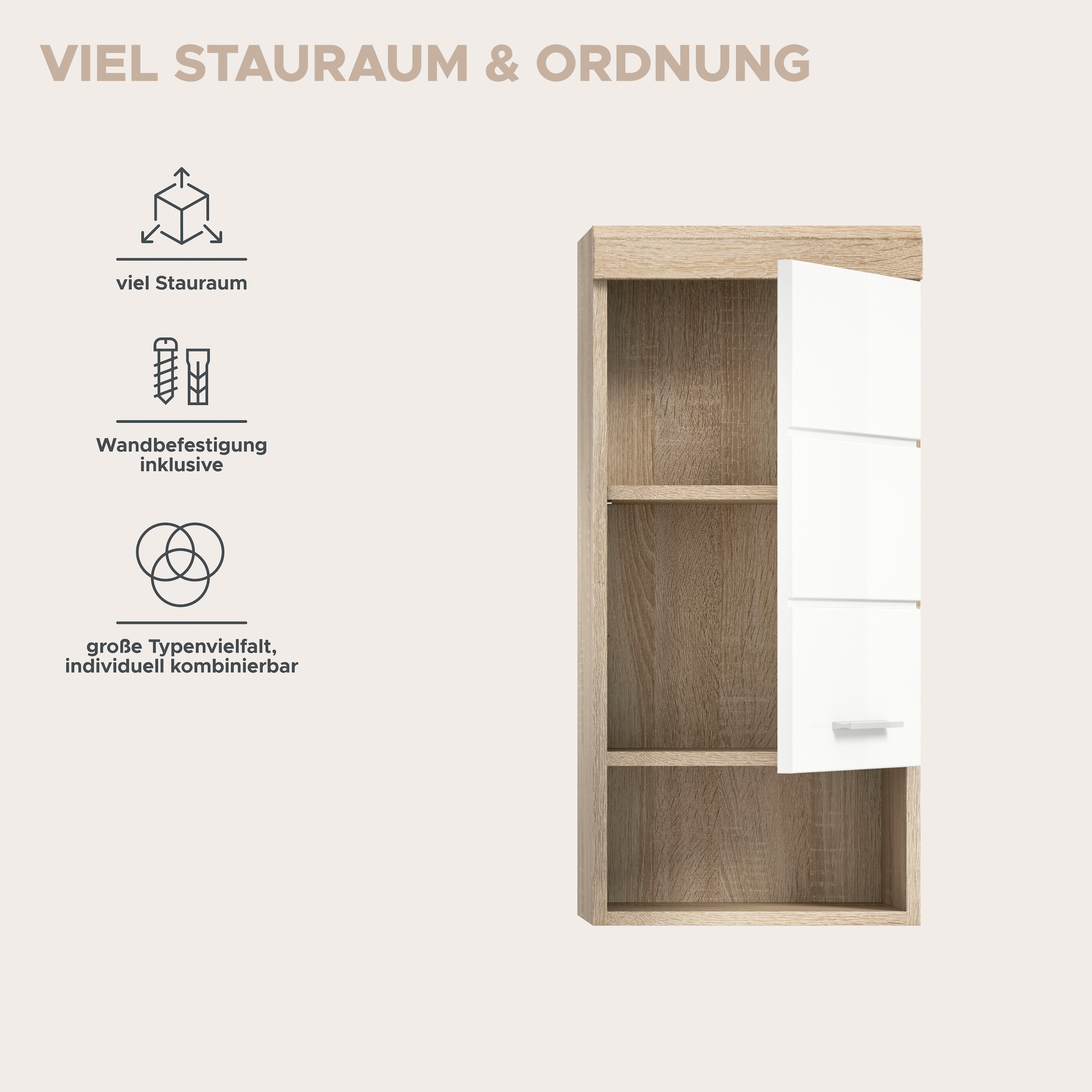 welltime Hängeschrank »SIENA, Breite 37cm, 1 Tür, 1 offenes Fächer, 1 Einlegeboden, MDF-Front« TOPSELLER!, 1 Stk. tlg. in verschiedenen Farben erhältlich, Badmöbel, Badschrank, Schrank, Bad