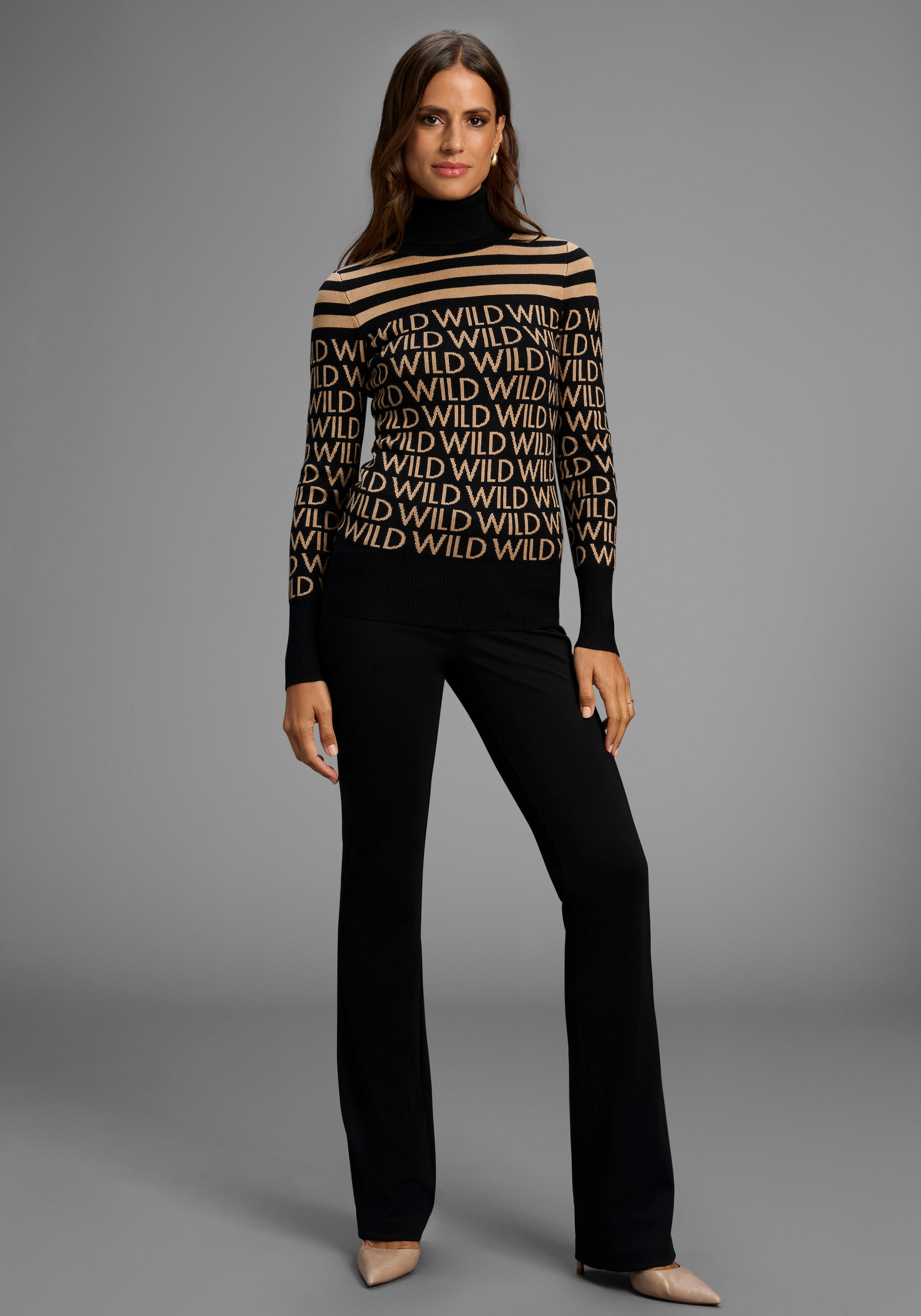 Melrose Rollkragenpullover, mit Streifen und Wording