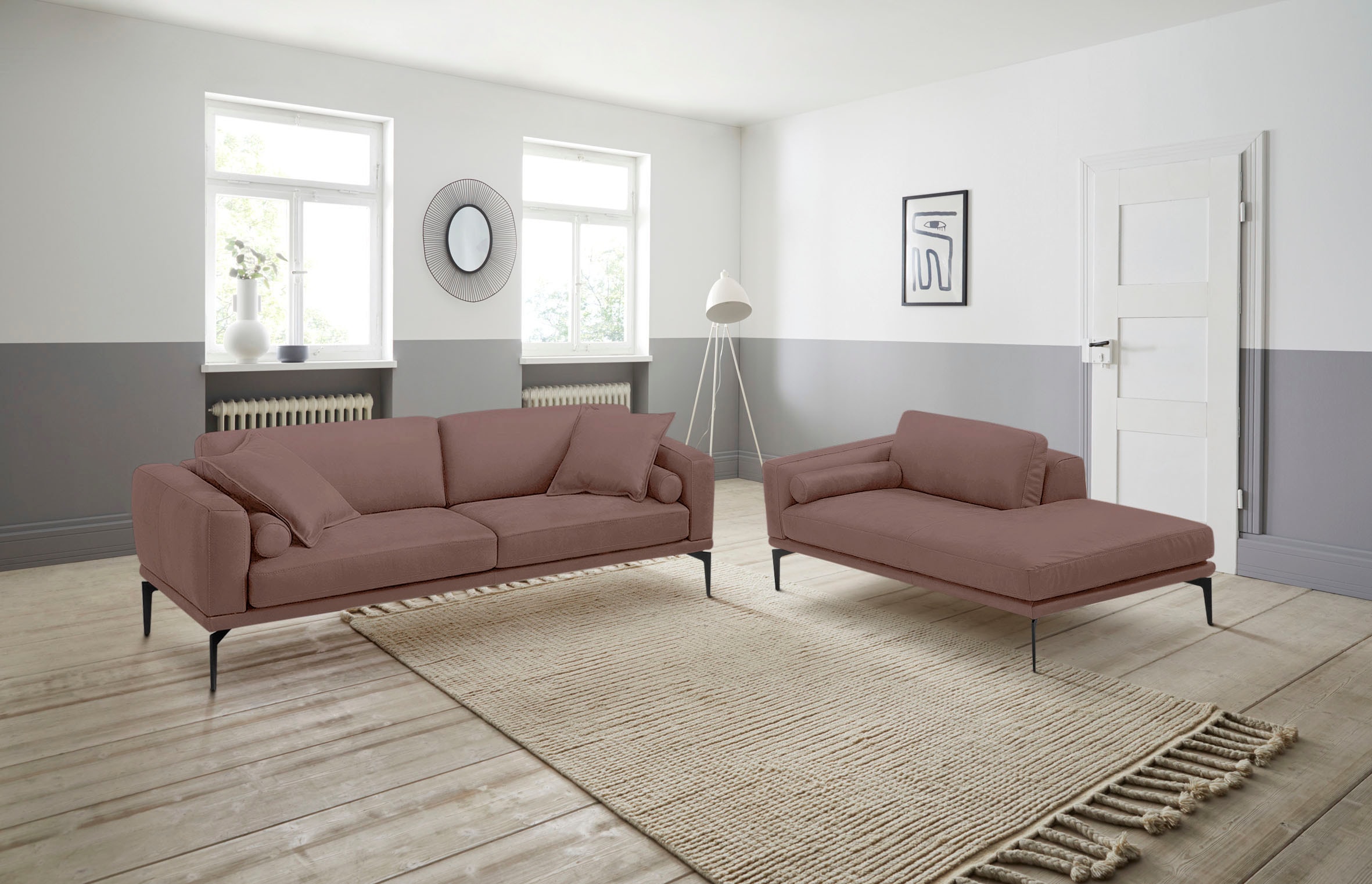 Egoitaliano Polstergarnitur "Masu, Design trifft sensationellen Sitzkomfort" Set besteht aus 2,5-Sitzer, freistehende Ottomane und 3 Rollkissen