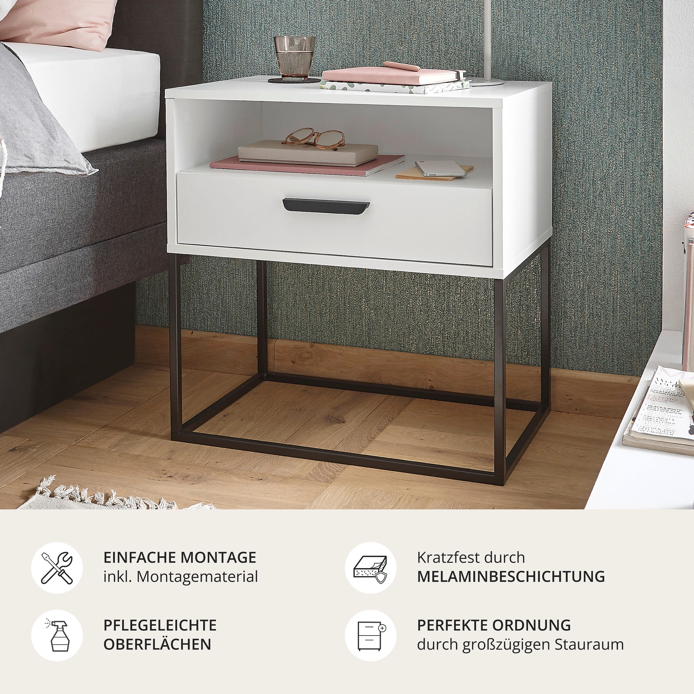 Schlafkontor Nachtkommode »Cudro Nachttisch auf Fußgestell« mit einem offenen Fach für schnellen Zugriff
