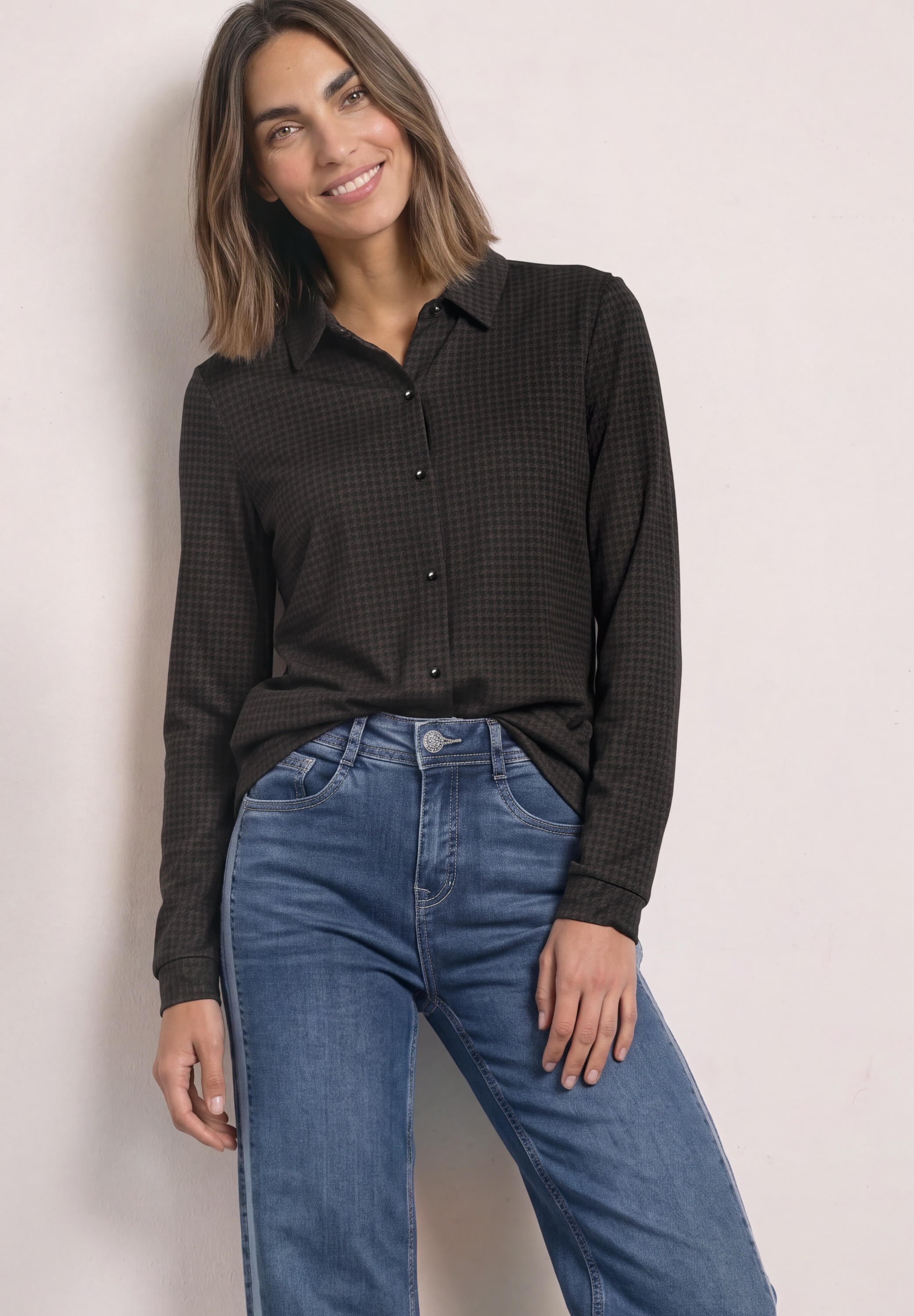 STREET ONE Hemdbluse Langarm Jersey Shirt / Hemdbluse gemustert