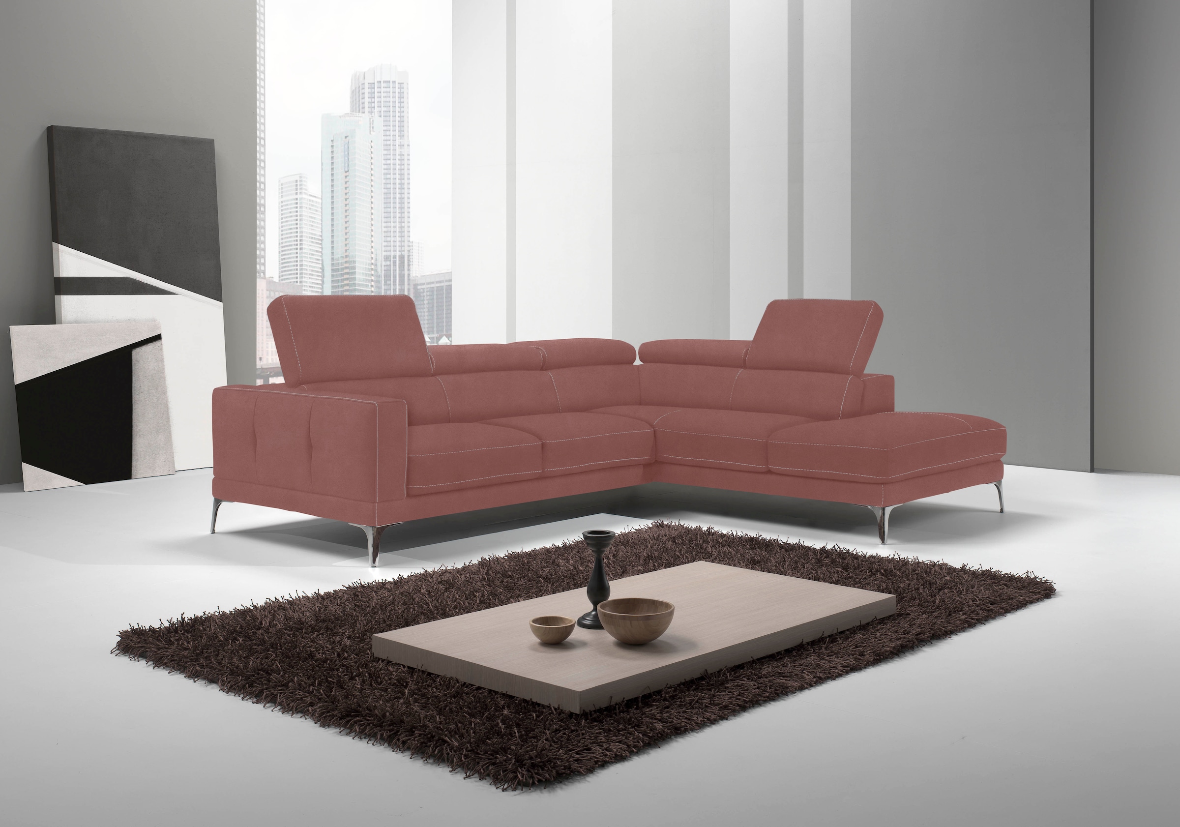 Egoitaliano Ecksofa "Claudie, Designsofa mit extrakomfortablem Sitzkomfort, L-Form" Inkl. Kopfteilverstellung, L-Form