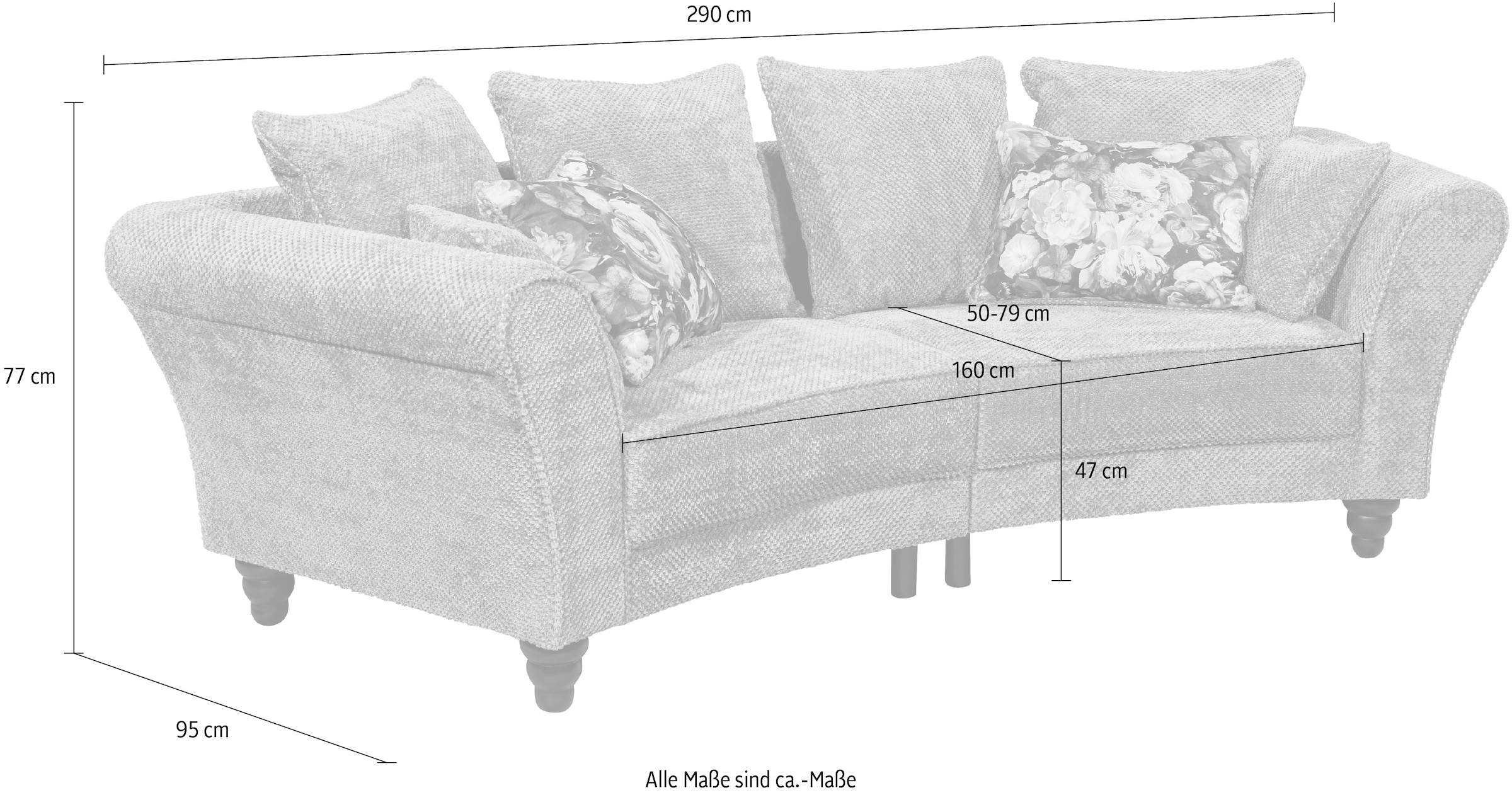 ED EXCITING DESIGN 3-Sitzer »Corinna«, frei im Raum stellbar, mit 8 Kissen, gebogener Rücken
